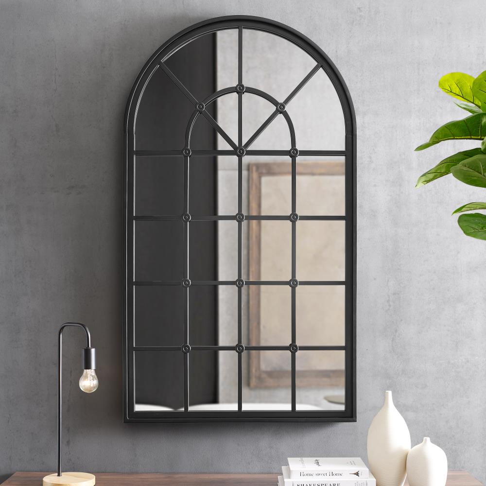 50-in L x 28.5-in W Round Black Framed Wall Mirror at Lowes.com