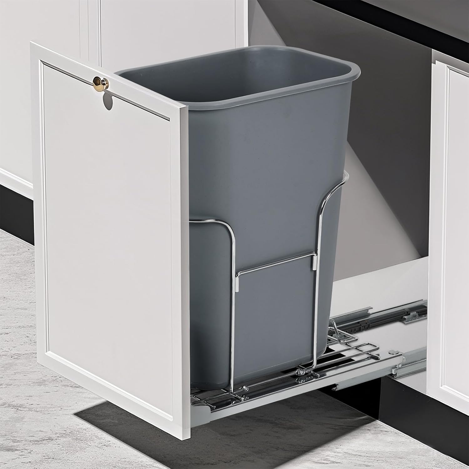 Qeetex HEHE-PHO33GX5A7V Pull Out Trash Can Under Cabinet Stainless Steel Slide Out Garbage Organizer With Adjustable Shelf For 30 Liter Trash Can Space Saving Durable And Easy Installation trash can not included