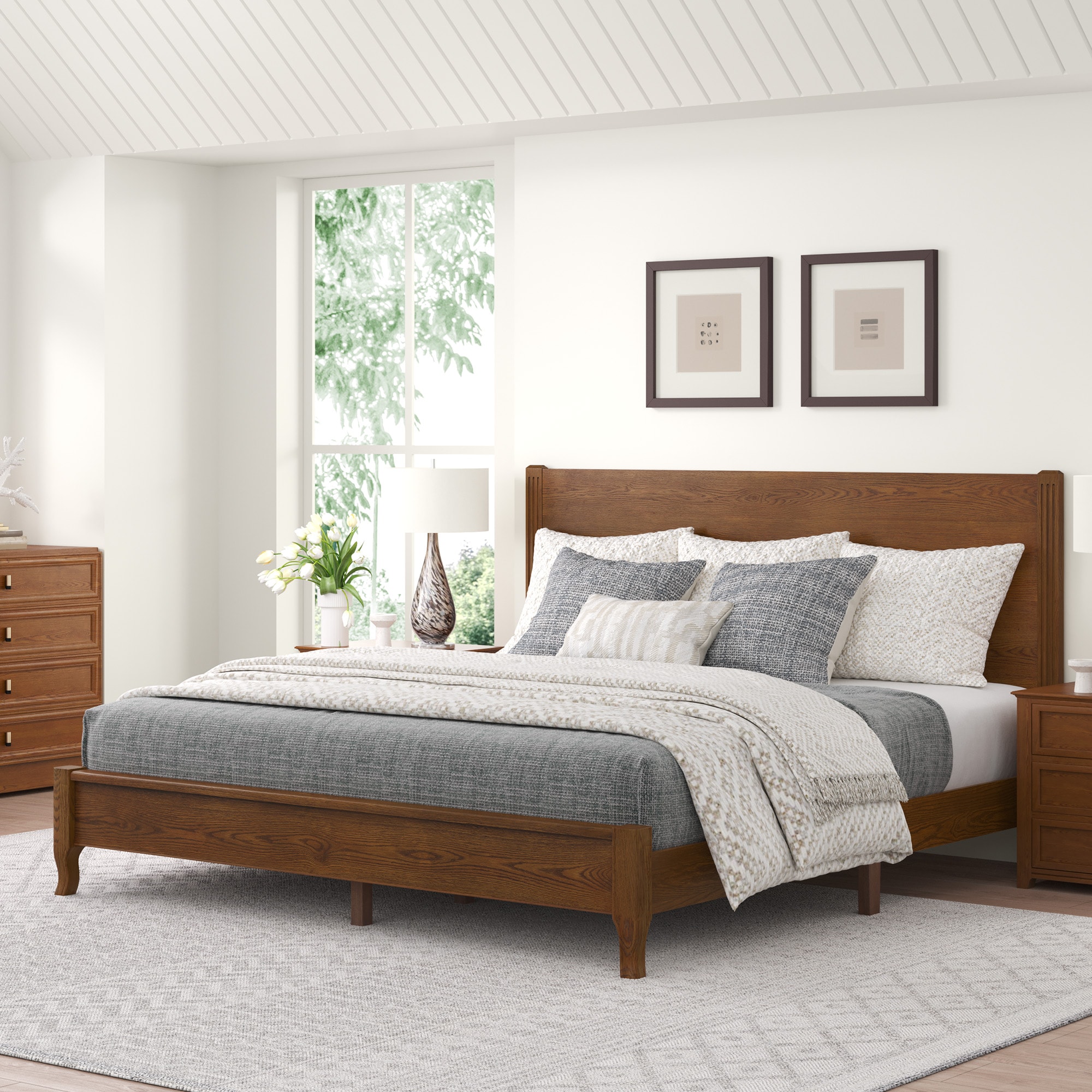LUE BONA CR-004-04LS Walnut Color King Wood Platform Bed