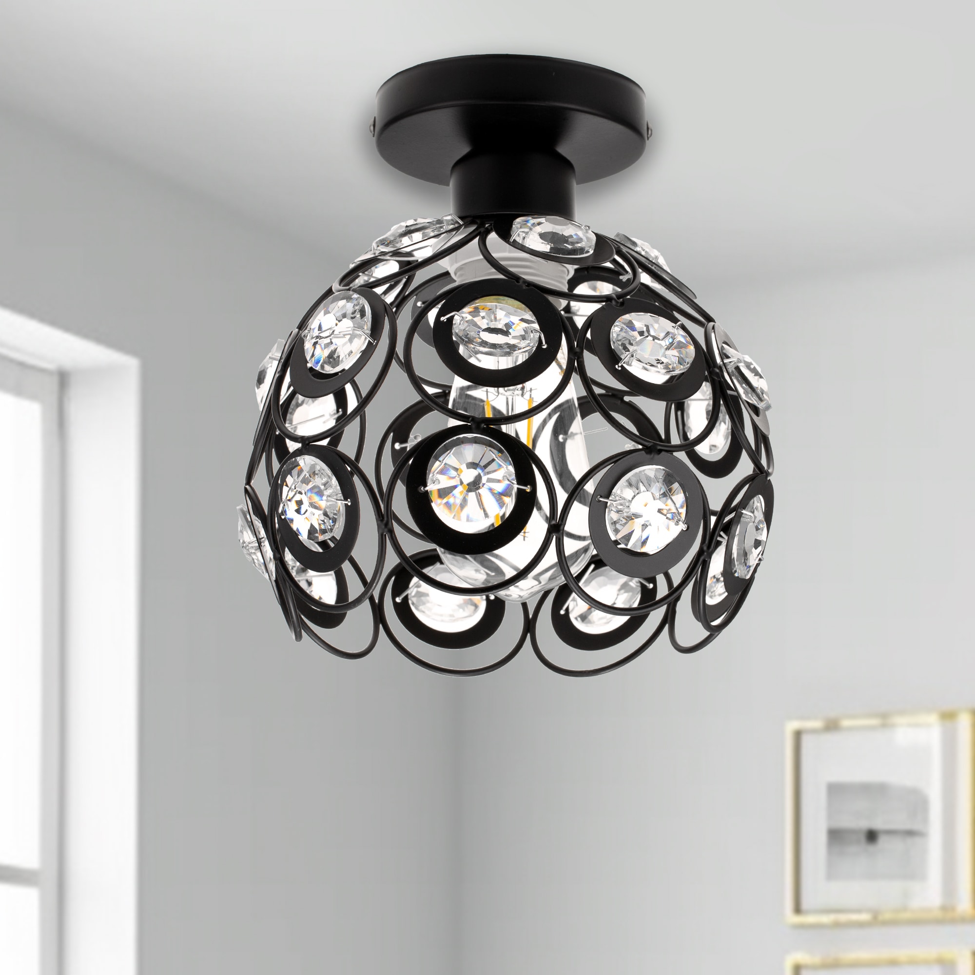 YANSUN LA-BX00301ABL-11 1 -Light 8-in Matte Black Semi Flush Mount Light