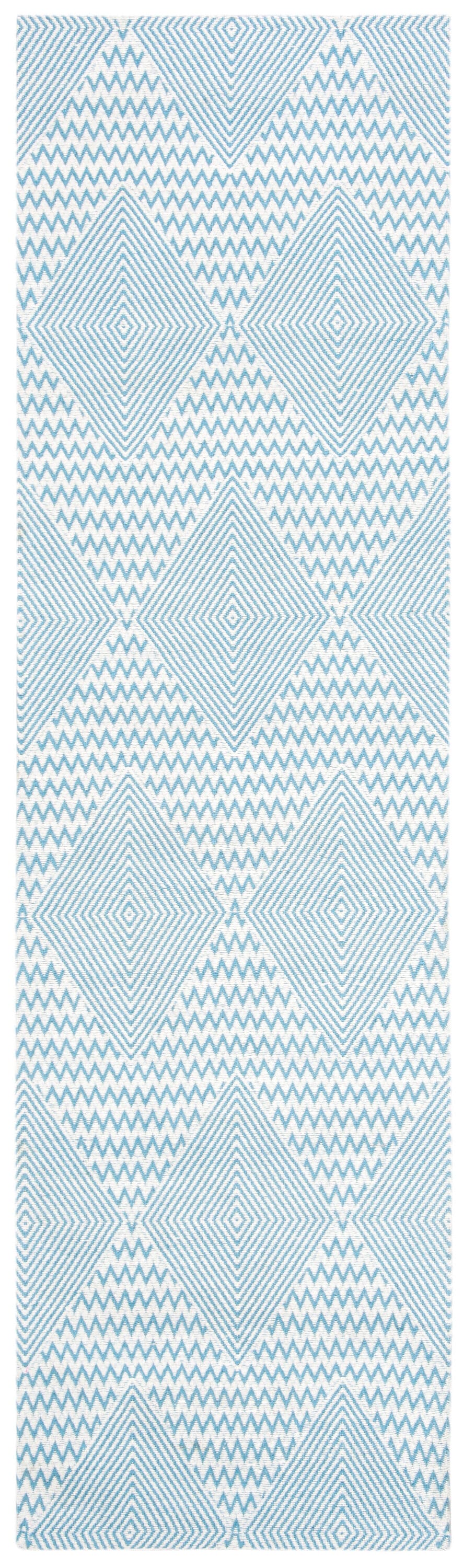 Marbella Light Blue and Ivory Flat Woven Wool Runner Rug