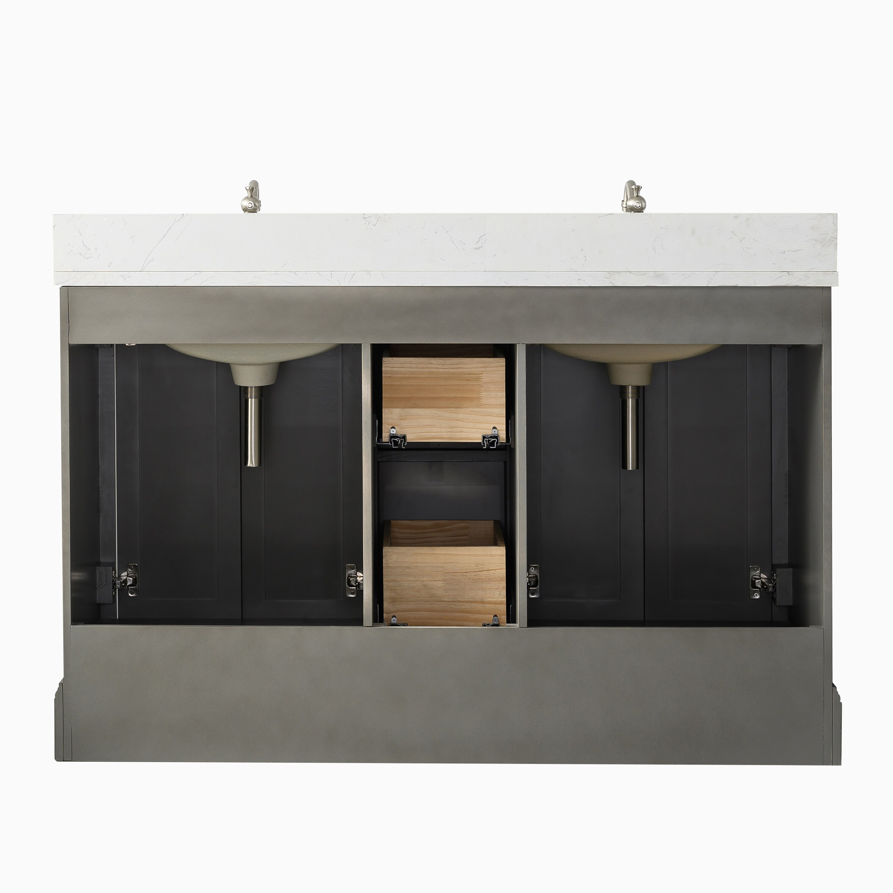 Silver Grey 54" Double Sink Bathroom Vanity with Engineered Marble Top
