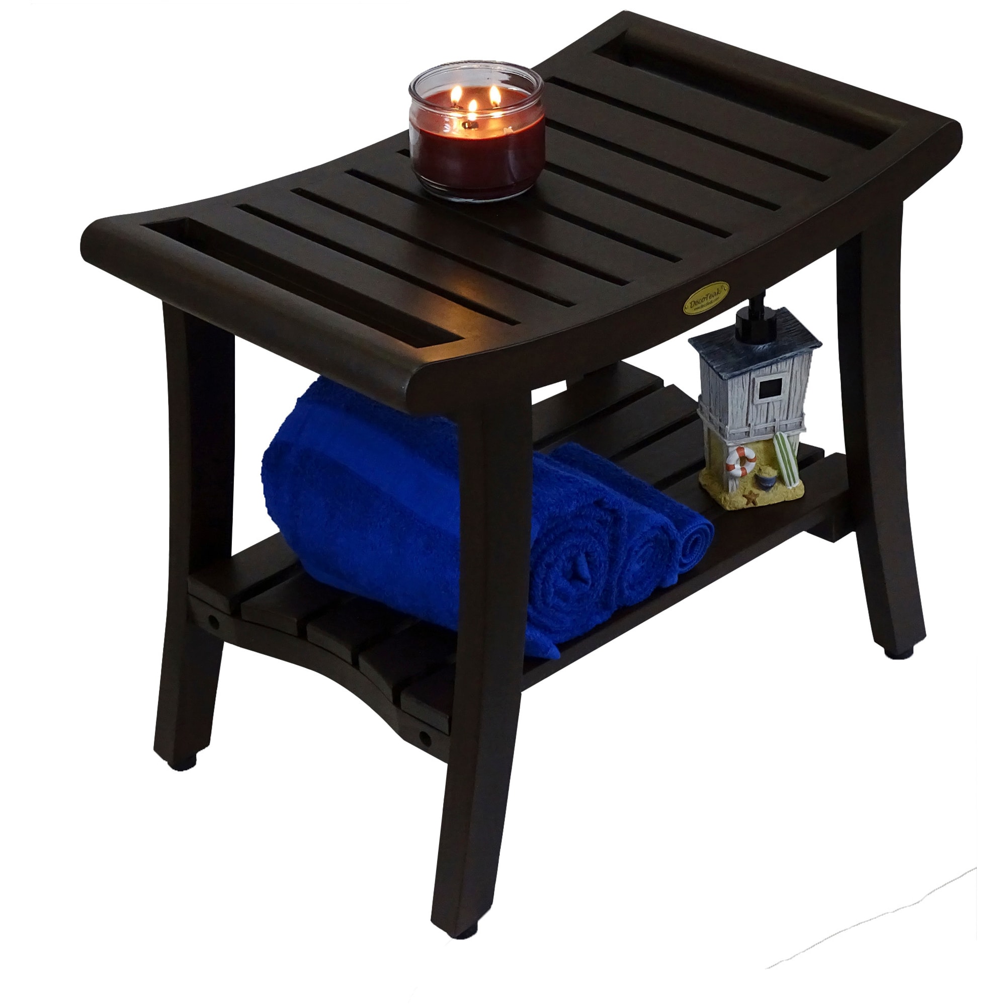 Elegant Harmony 24" Wide Teak Wood Safety Shower Bench with Shelf
