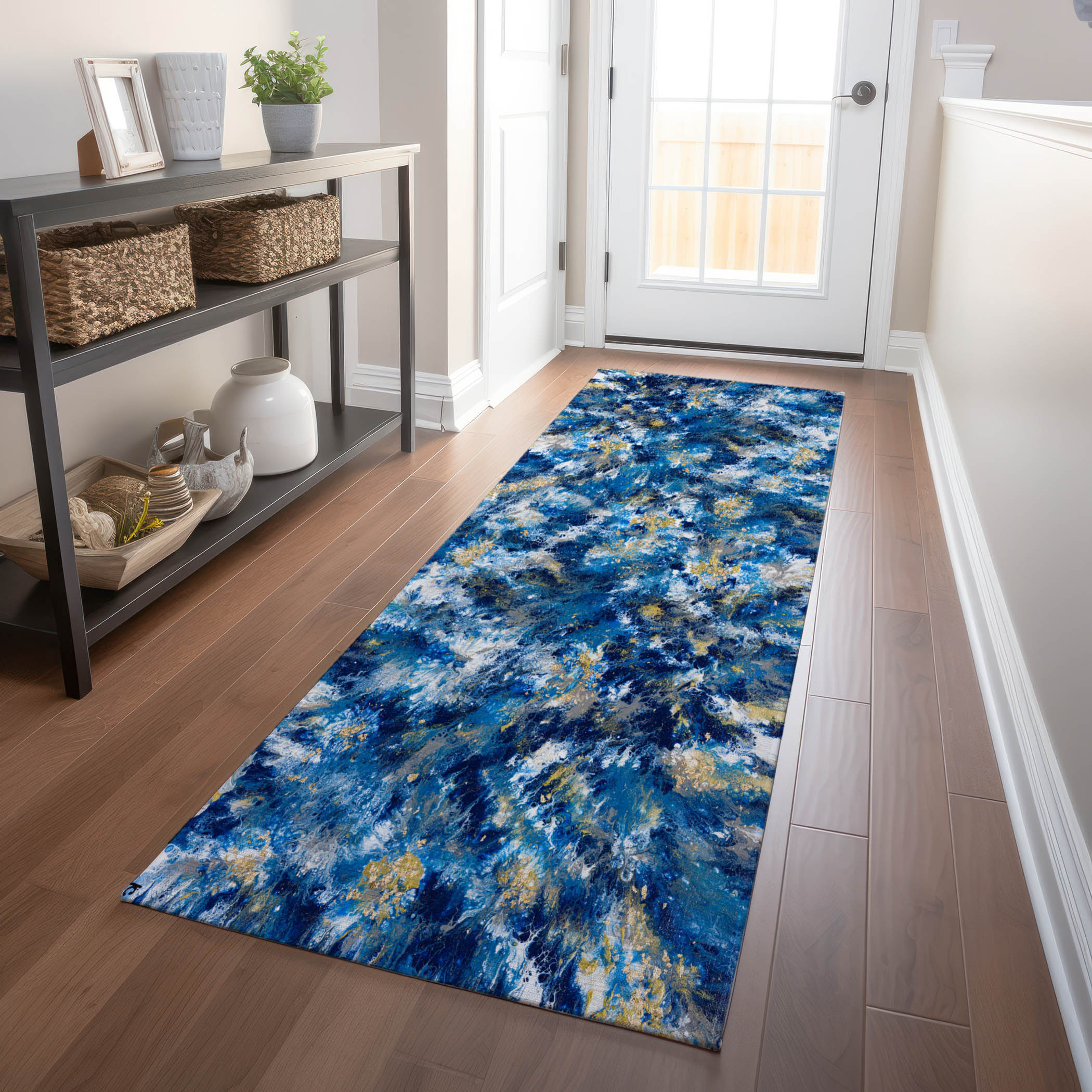 Addison Rugs AMF62BL2X8 Mayfield AMF62BL 2 x 7 (ft) Loomed Polyester Blue Rectangular Indoor Abstract Machine washable Runner rug