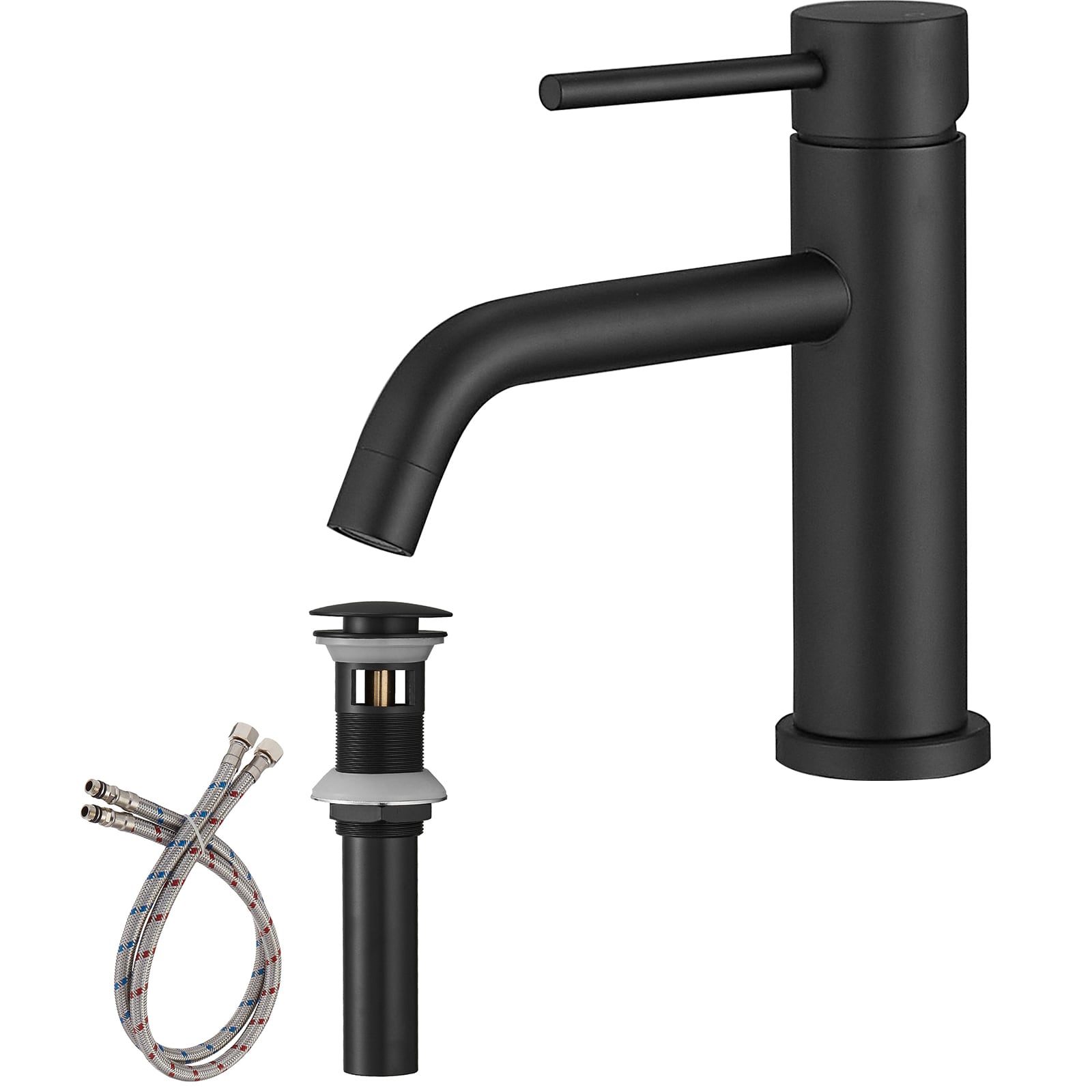 BWE A-96056-B-2 Matte Black Single hole 1-handle WaterSense Low-arc Commercial/Residential Handle Bathroom Sink Faucet with Drain
