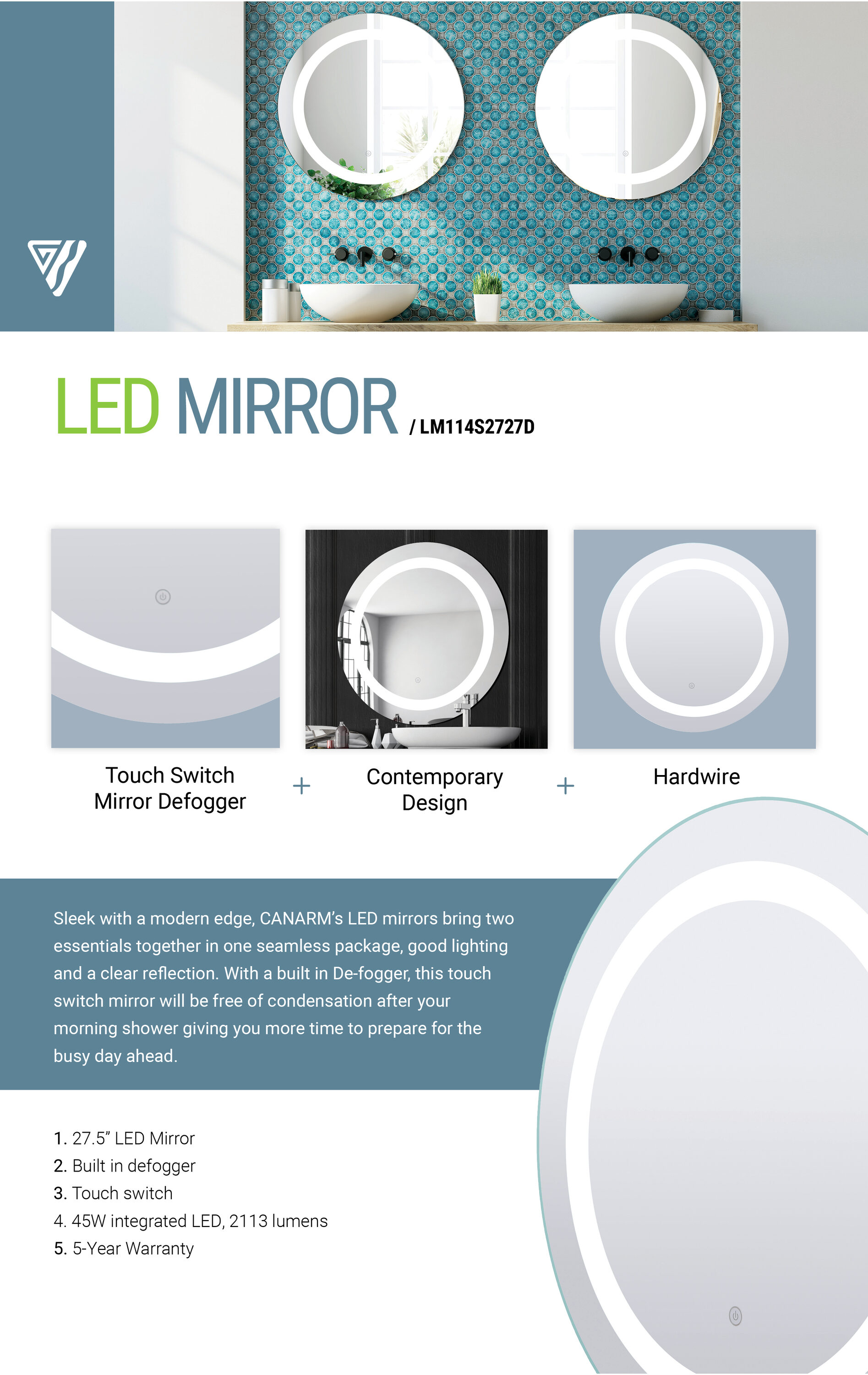 Canarm Ltd. LM114S2727D Framed-Bath-Mirrors - View #5