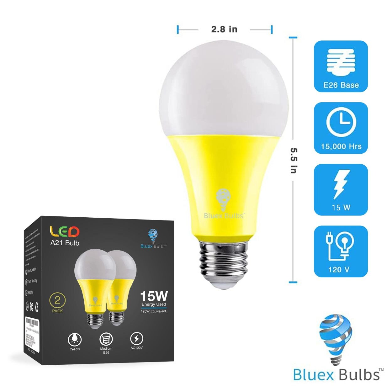 Bluex Bulbs COLOR-YELLOW-A21-15W Dec-Led-Light-Bulbs - View #2