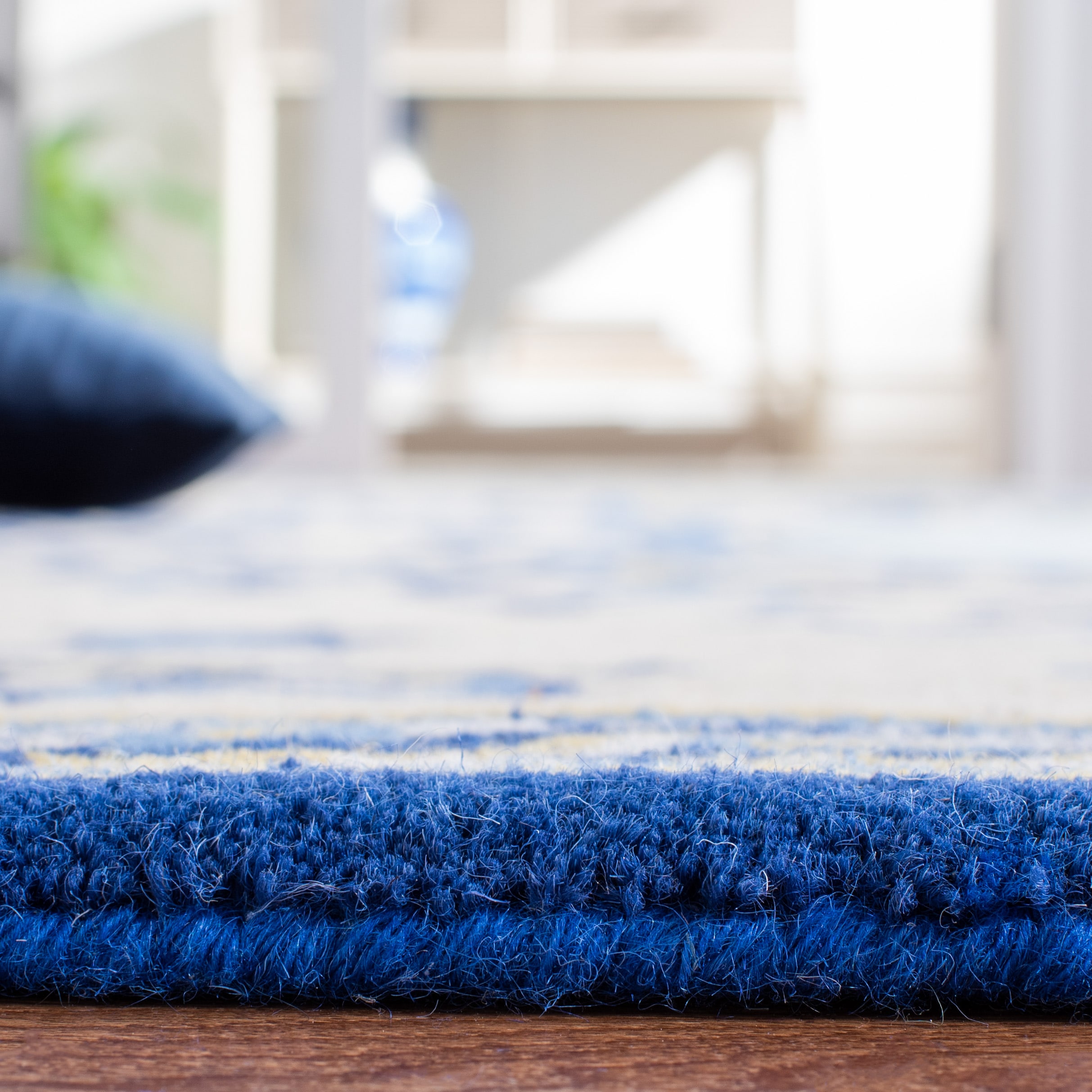 Empire Blue and Beige Hand-Tufted Wool Runner Rug
