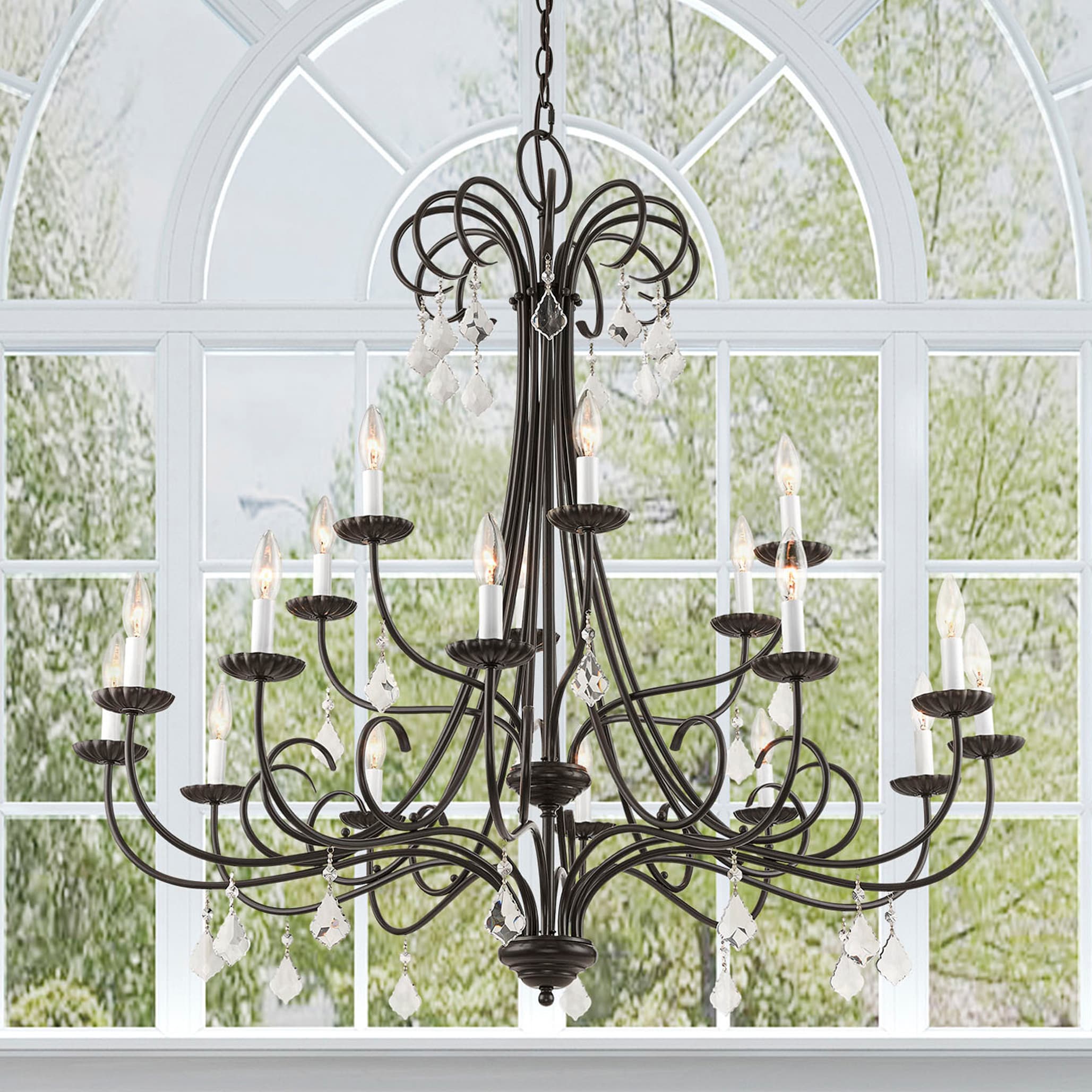 Daphne English Bronze 18-Light Chandelier with Teardrop Crystals
