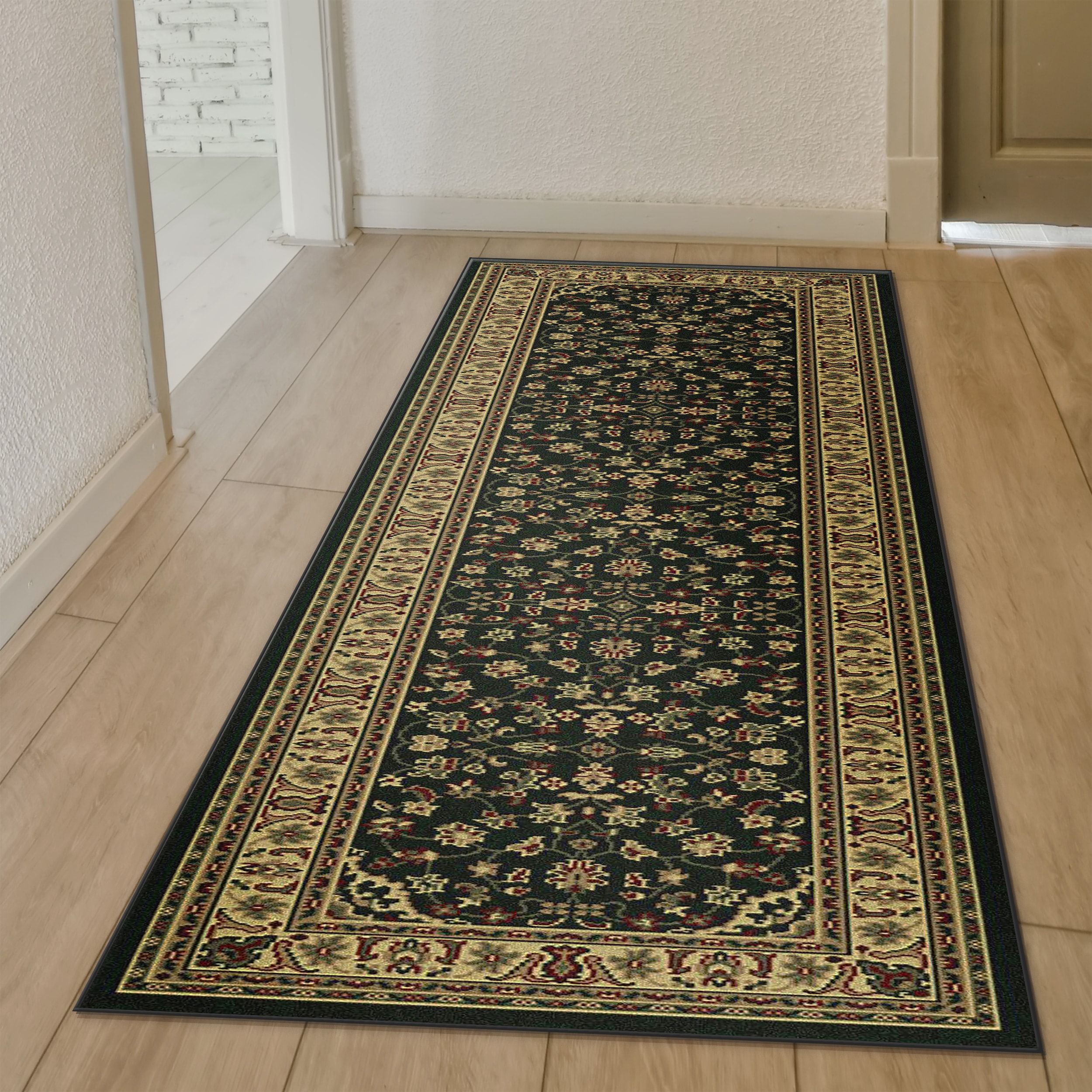 Radici USA 953/1333/BLACK Castello 2 x 8 (ft) Polypropylene Black Rectangular Indoor Floral/Botanical Oriental Runner rug