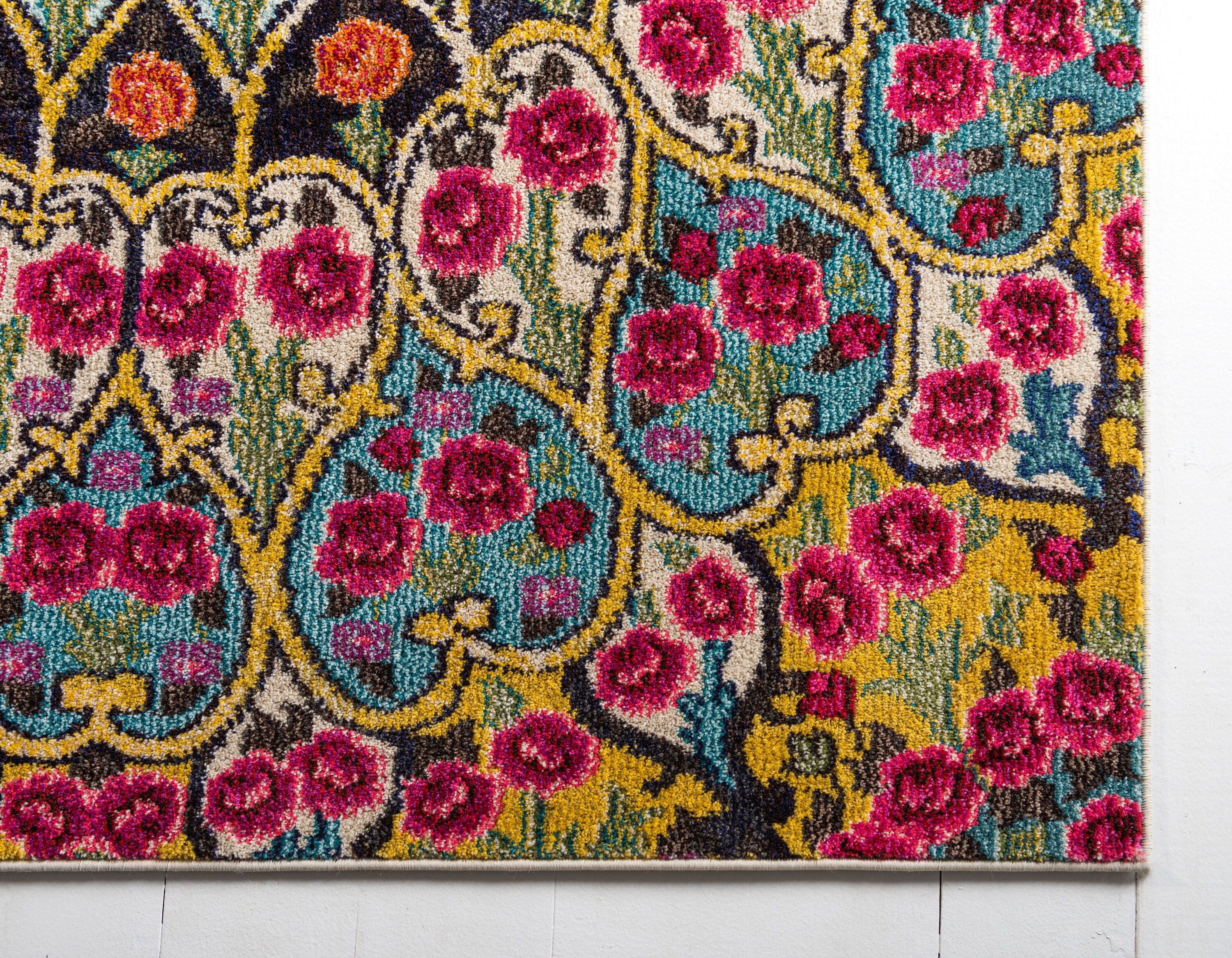 Vibrant Blue and Multicolor Synthetic Reversible Area Rug