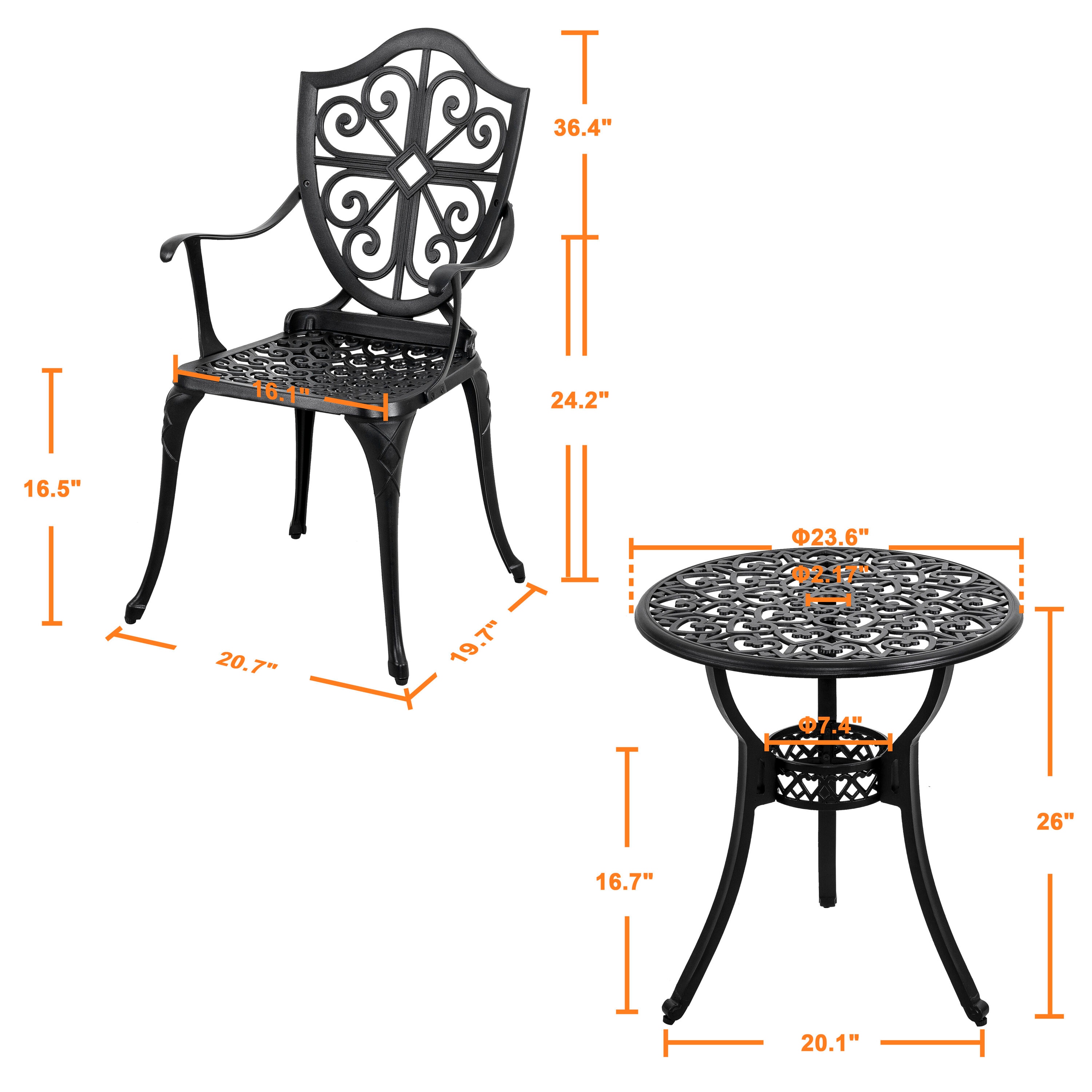 Nuu Garden Cast Aluminum Bistro Set 3-Piece Black Bistro Patio Set in ...