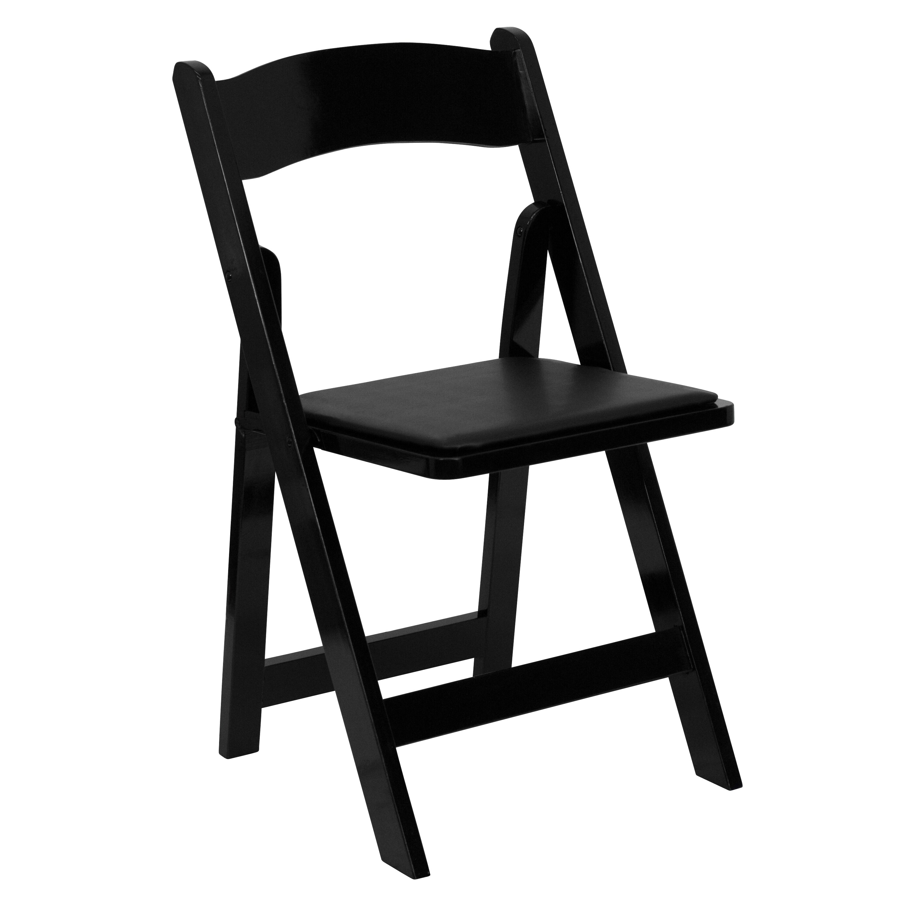 Black Wood Folding Chair with Vinyl Padded Seat, Set of 2