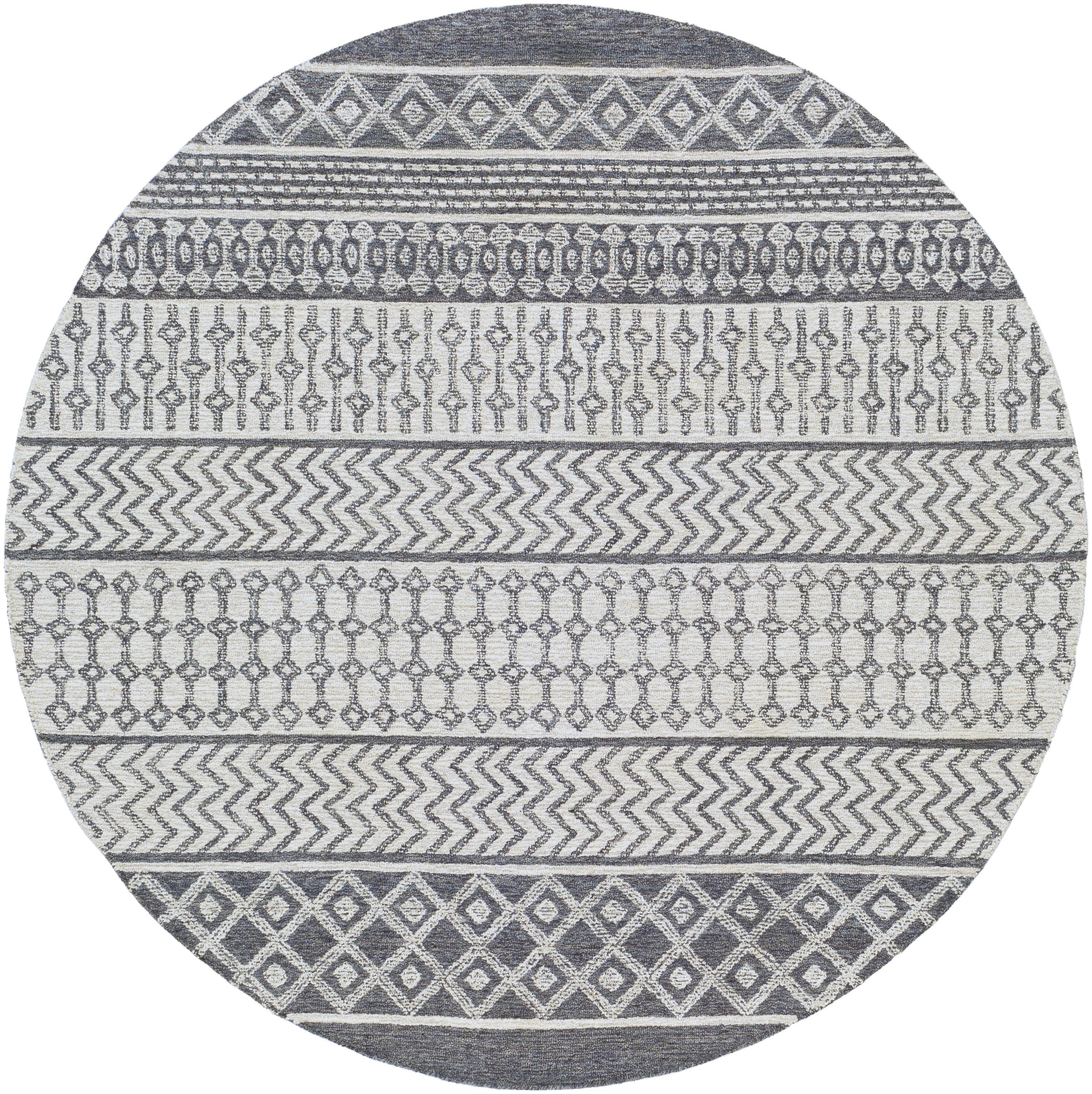 Surya Maroc 6 x 6 Wool Charcoal Round Indoor Trellis Bohemian/Eclectic ...