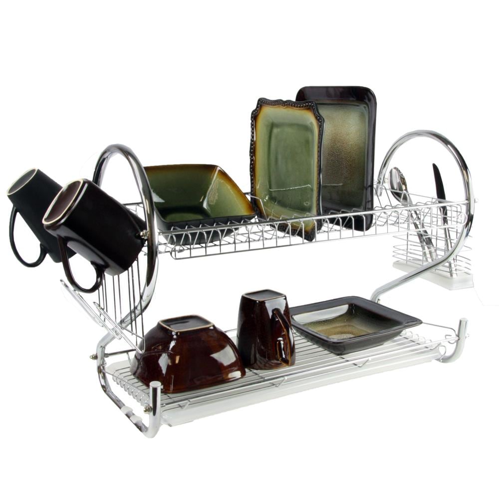 Better Chef 16 Inch Chrome Dish Rack with Black Draining Tray