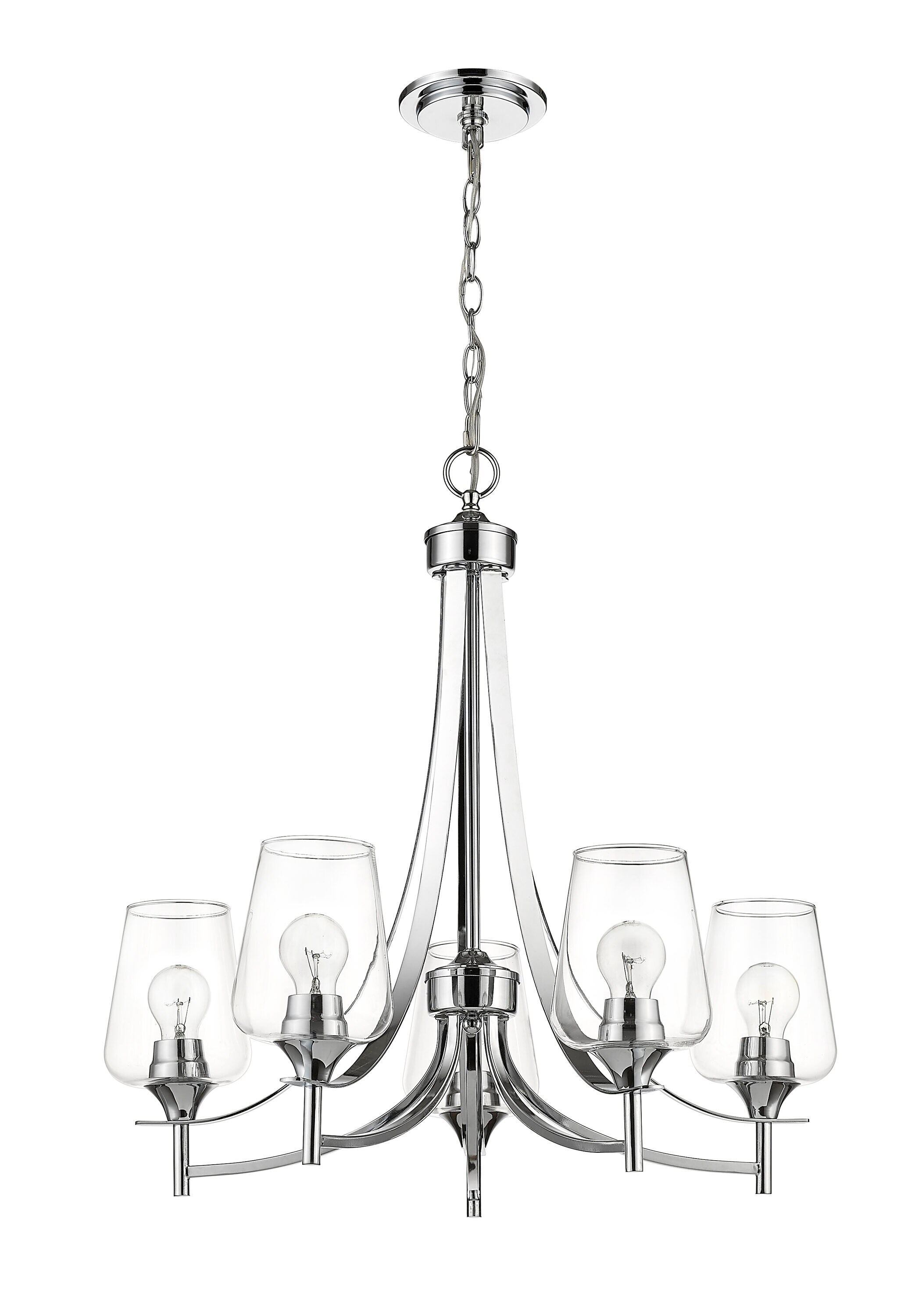 Joliet Chrome 5-Light Modern Steel Chandelier with Clear Glass Shades