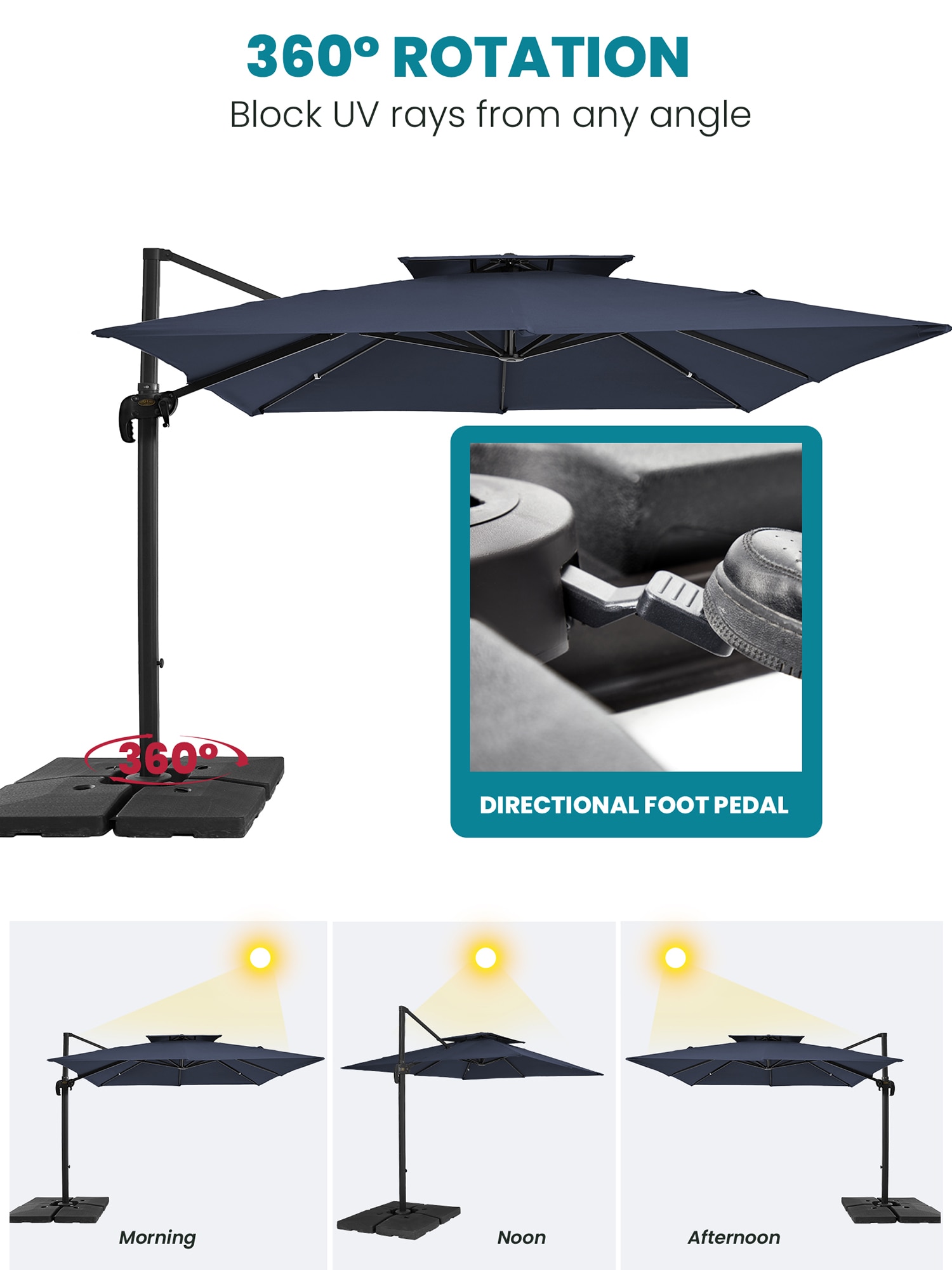 JEAREY 12-ft Aluminum Navy Crank Cantilever Patio Umbrella JE-LKZLM ...