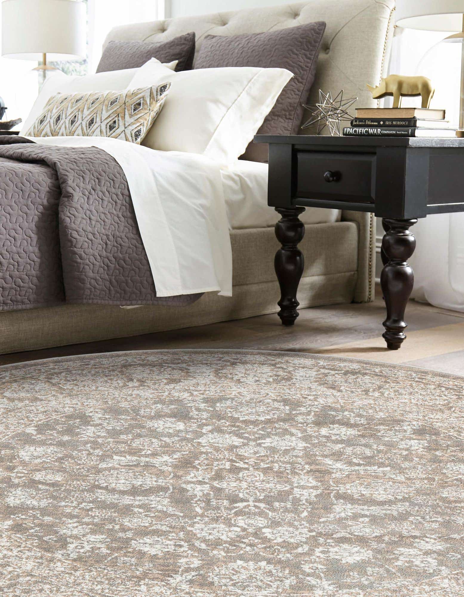 Unique Loom 3186999 Jill Zarin Uptown 3 x 3 (ft) Loomed Polypropylene Gray Round Indoor Floral/Botanical Farmhouse/Cottage Area rug