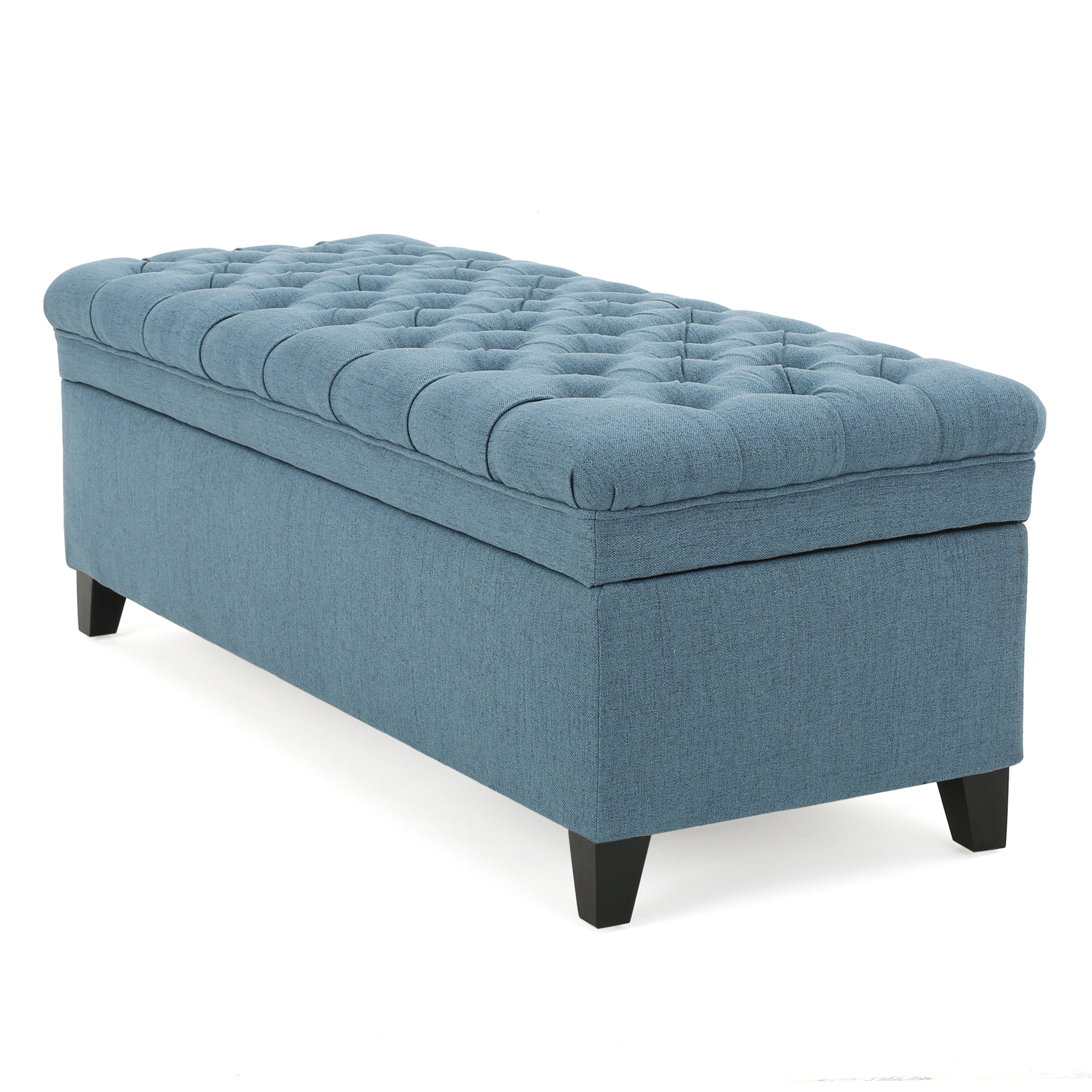 Juliana Oversized Blue Tufted Storage Ottoman Bench