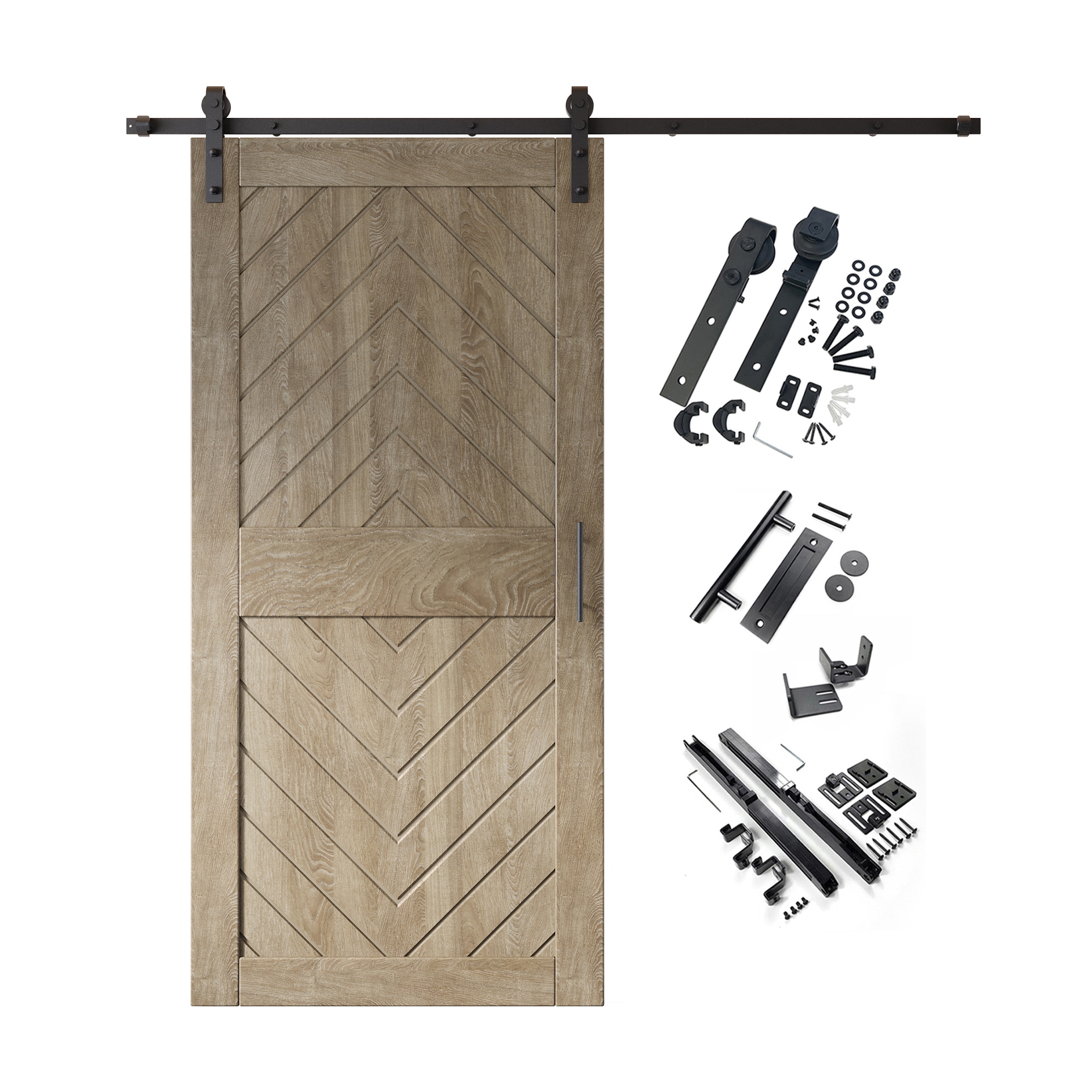 HOMACER YT1H066C-JT2-3284-GR 32-in x 84-in Classic Gray Herringbone Pine Wood Solid core Single Barn Door (Hardware Included)