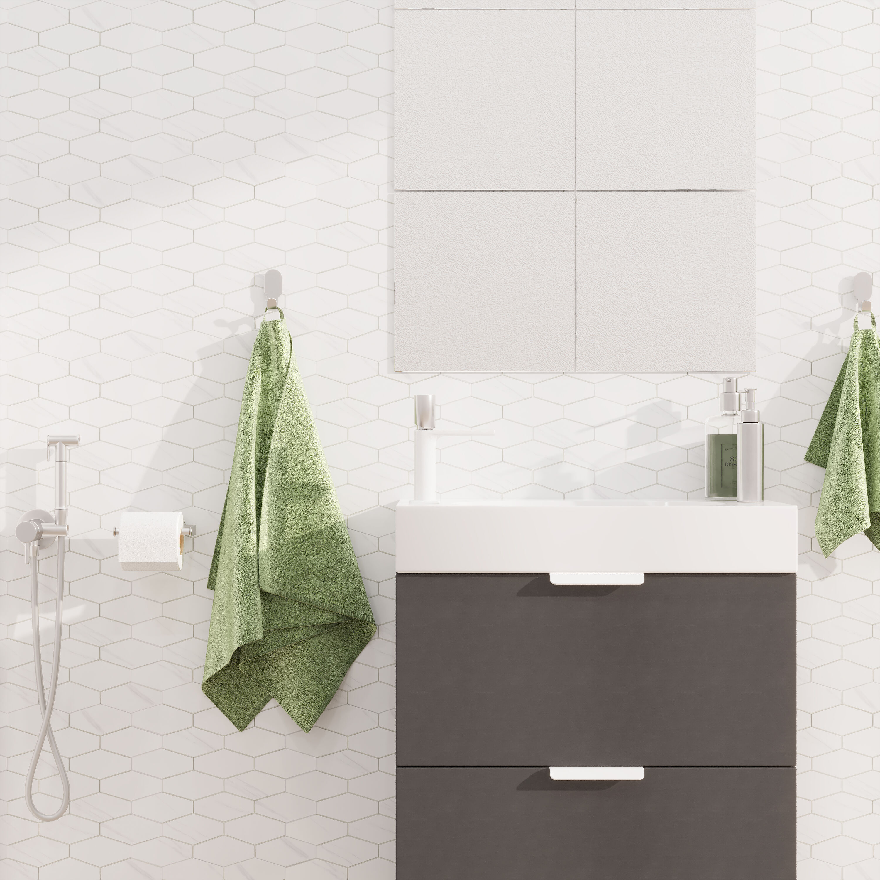 Calacatta White Stone Composite Peel and Stick Hexagon Tiles