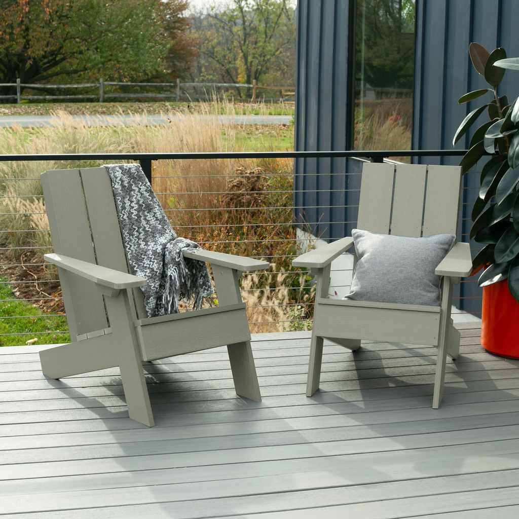 highwood AD-KITCHRAD04-EUC Italica Modern Set of 2 Eucalyptus Poly-lumber Frame Stationary Adirondack Chair with Slat Seat