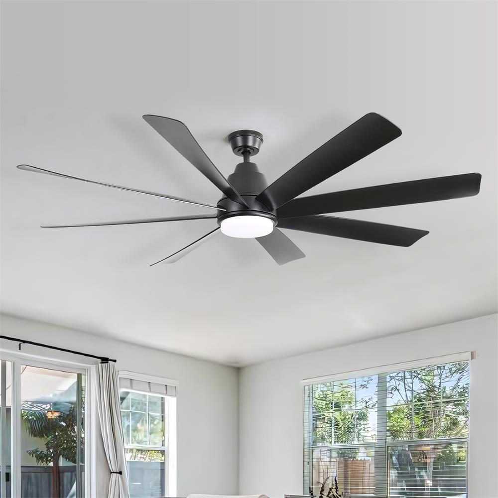 Sofucor LW-72K002-BK-DC-BK 72 inch Traditionnal Matte Black Downrod Indoor 8 Blades LED Ceiling Fan Light with Remote Control Support Six Speed Ajustable