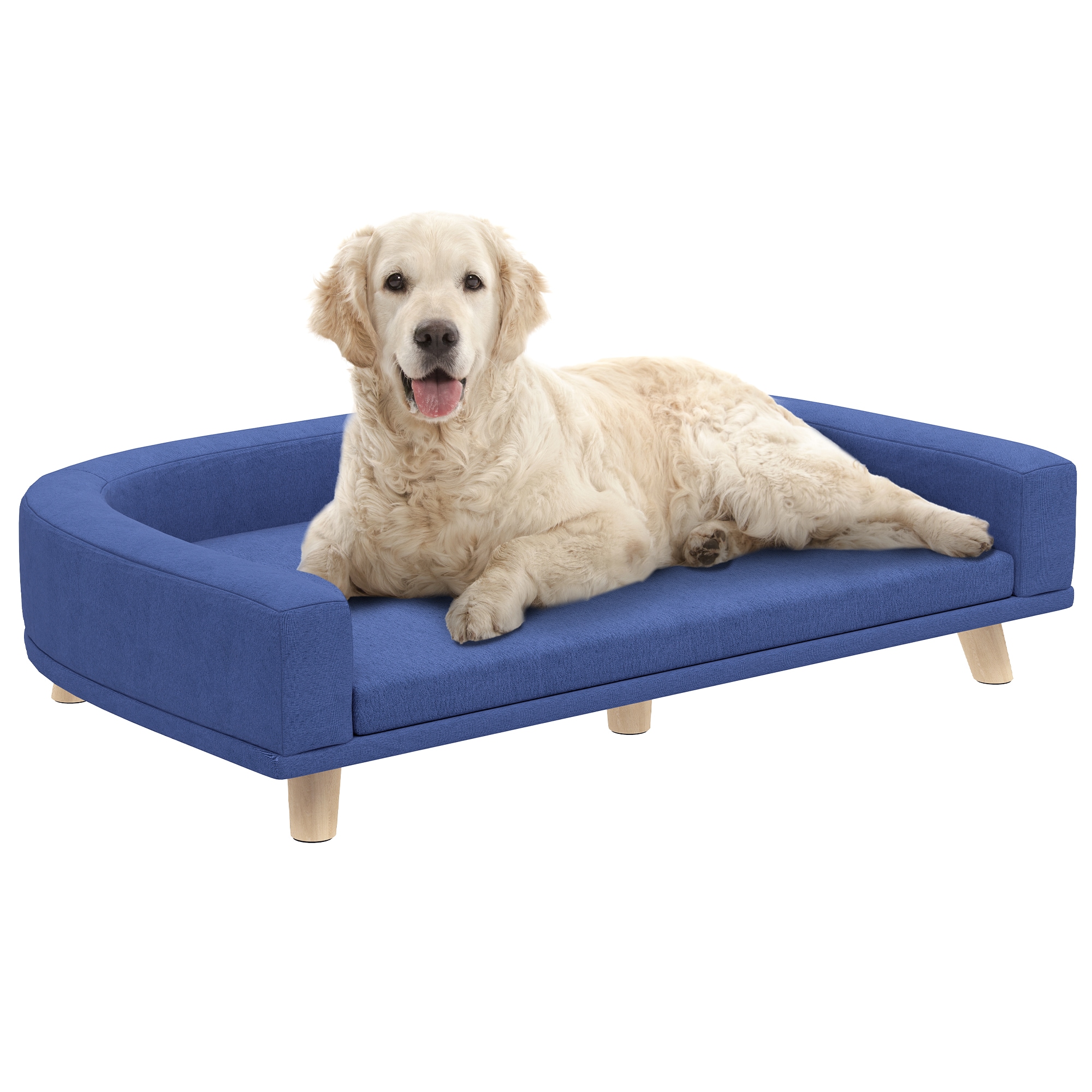 PawHut  Dog Sofa Couch Pet Bed with Comfortable Luxury Cushion Washable Cover Wooden Legs Anti-slip Mat for Large Dogs Cats Kittens Blue