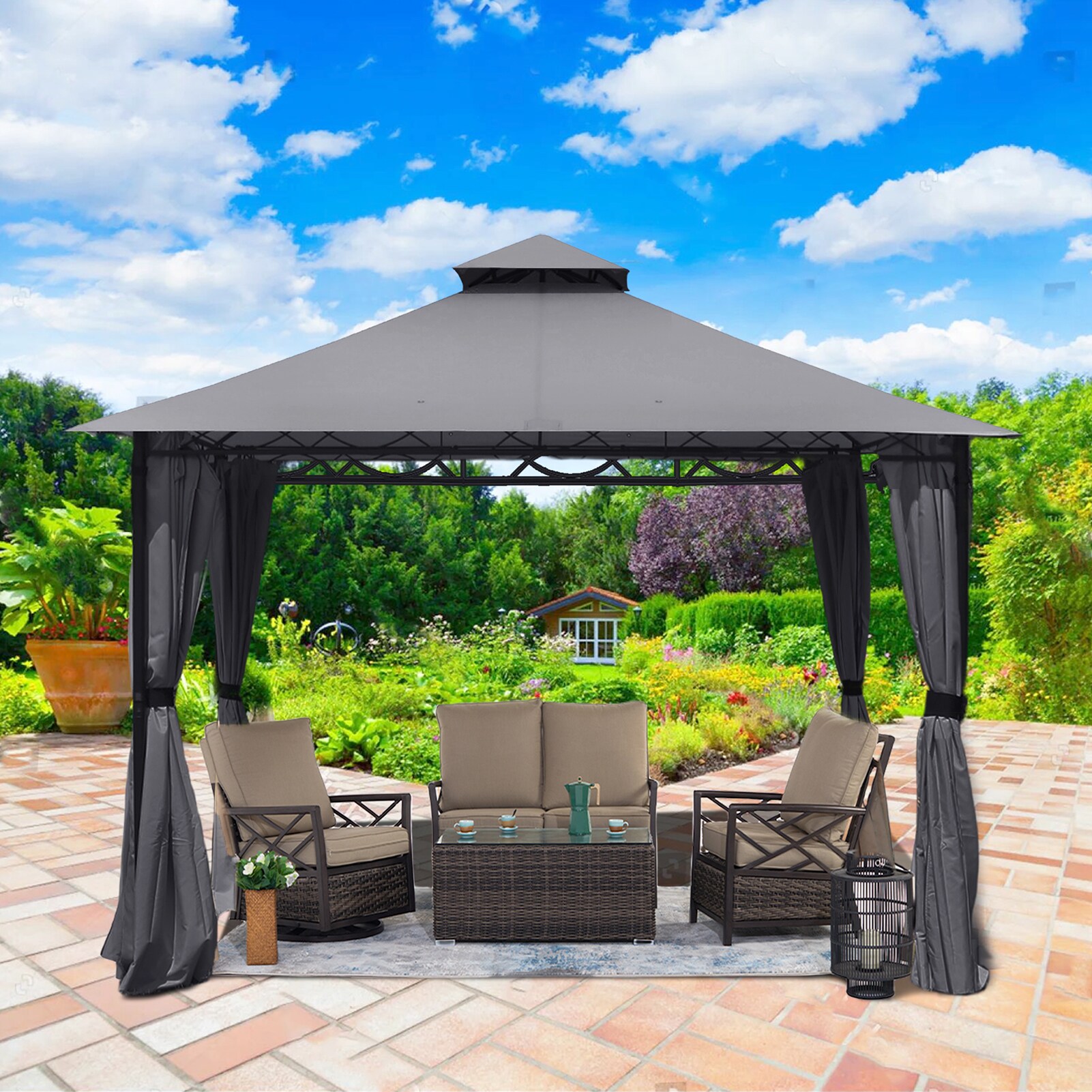 StarEcho 10-ft x 10-ft Patio steel gazebos Cape Cottage Square Dk.Gray ...