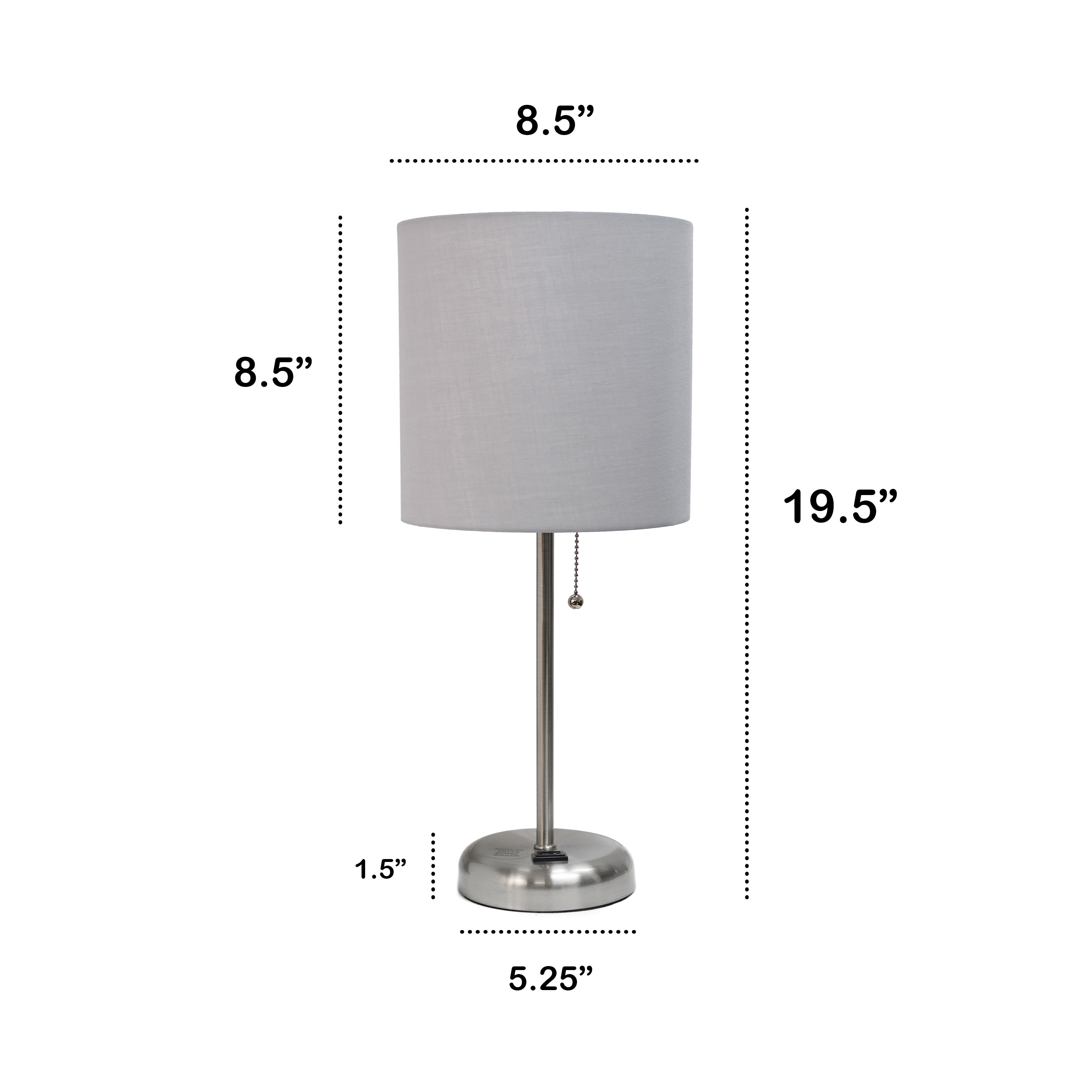 Oslo 19.5" Gray Metal Table Lamp with Fabric Shade and USB Port