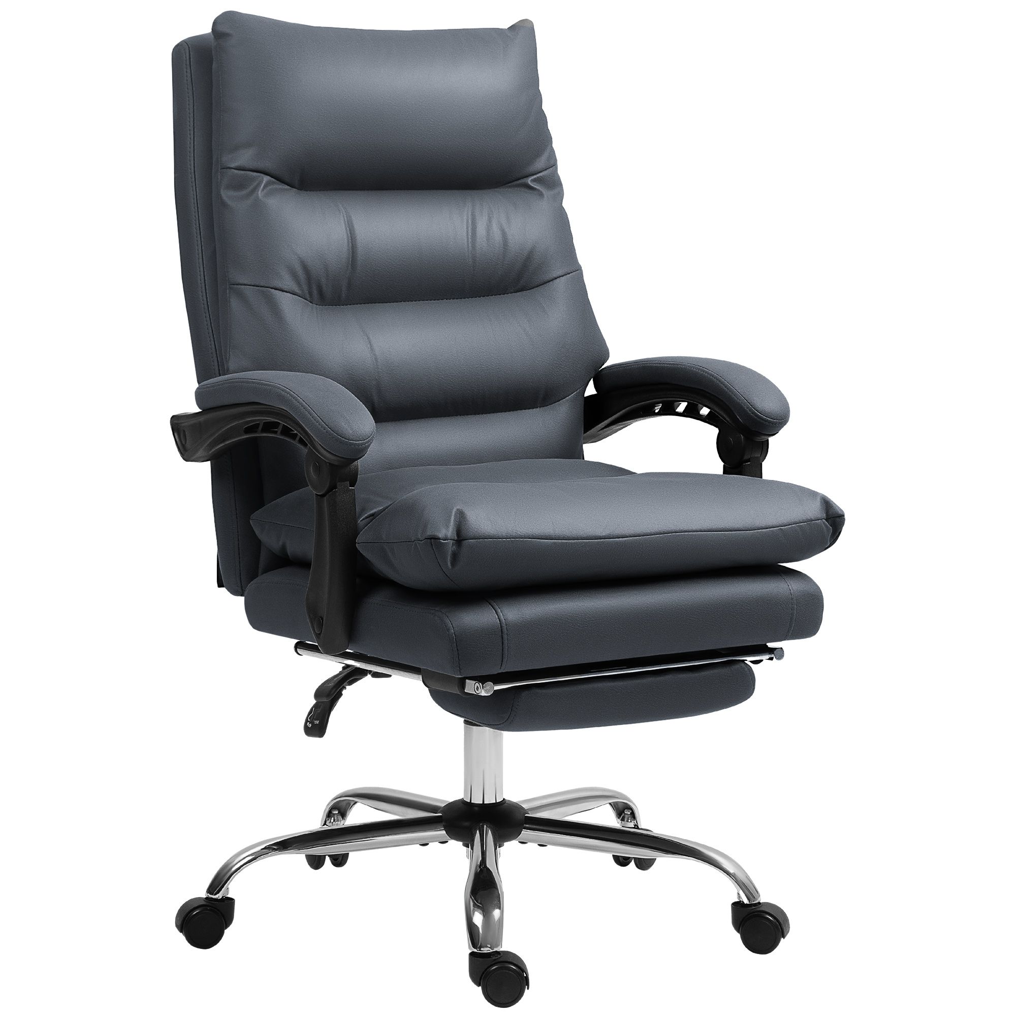 JUSHUA Microfibre Massage Office Chair Heated Reclining Chair with Footrest Double tier Padding Swivel Wheels Dark Gray
