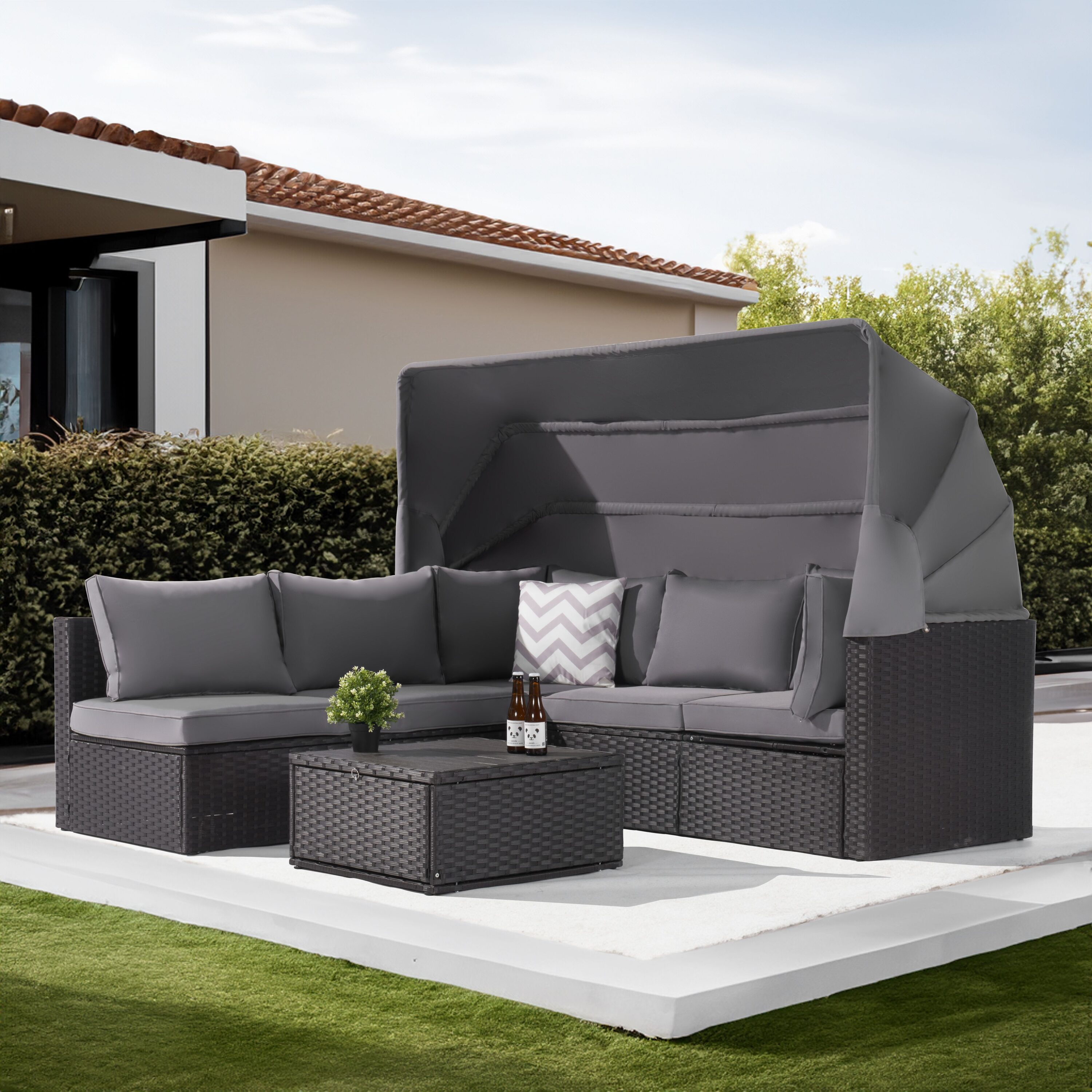 SANSTAR L-WS-LP3-LY 4 -Piece Rattan Patio Sofa Conversation Set with Gray Cushions