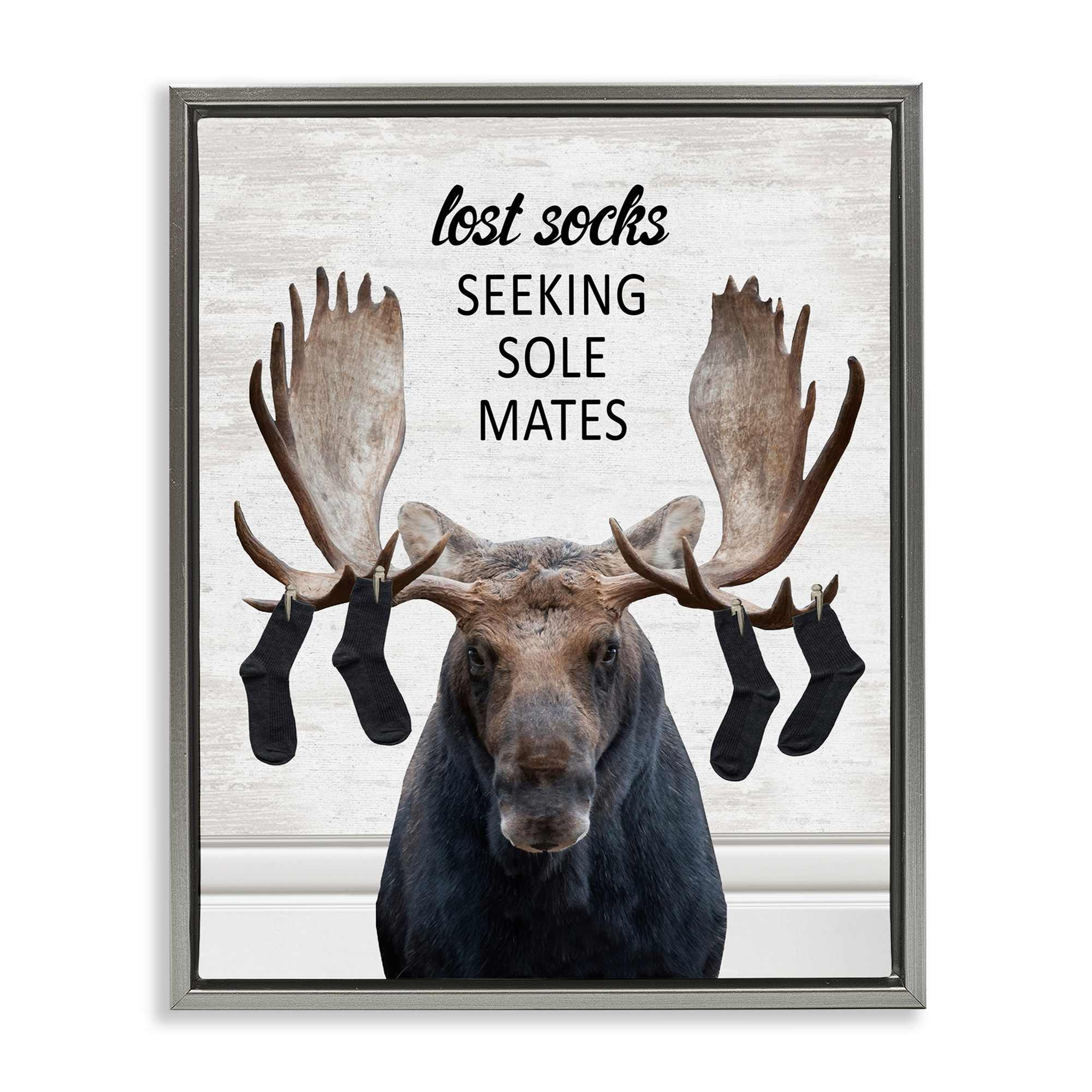 Stupell Industries BS-913-FFL-24X30 Lost Socks Seeking Sole Mates Gray Framed Floater Canvas Wall Art By Lettered and Lined 25 x 31