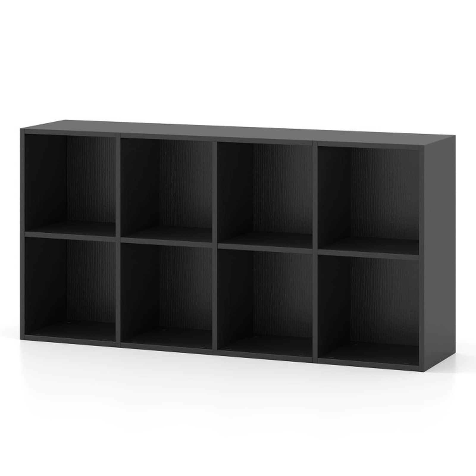 SUGIFT 8-Cube Bookcase Bookshelf with 2 Anti-Tipping Kits 48-in Storage Organizer Display Shelf for Living Room Bedroom and Study-Black