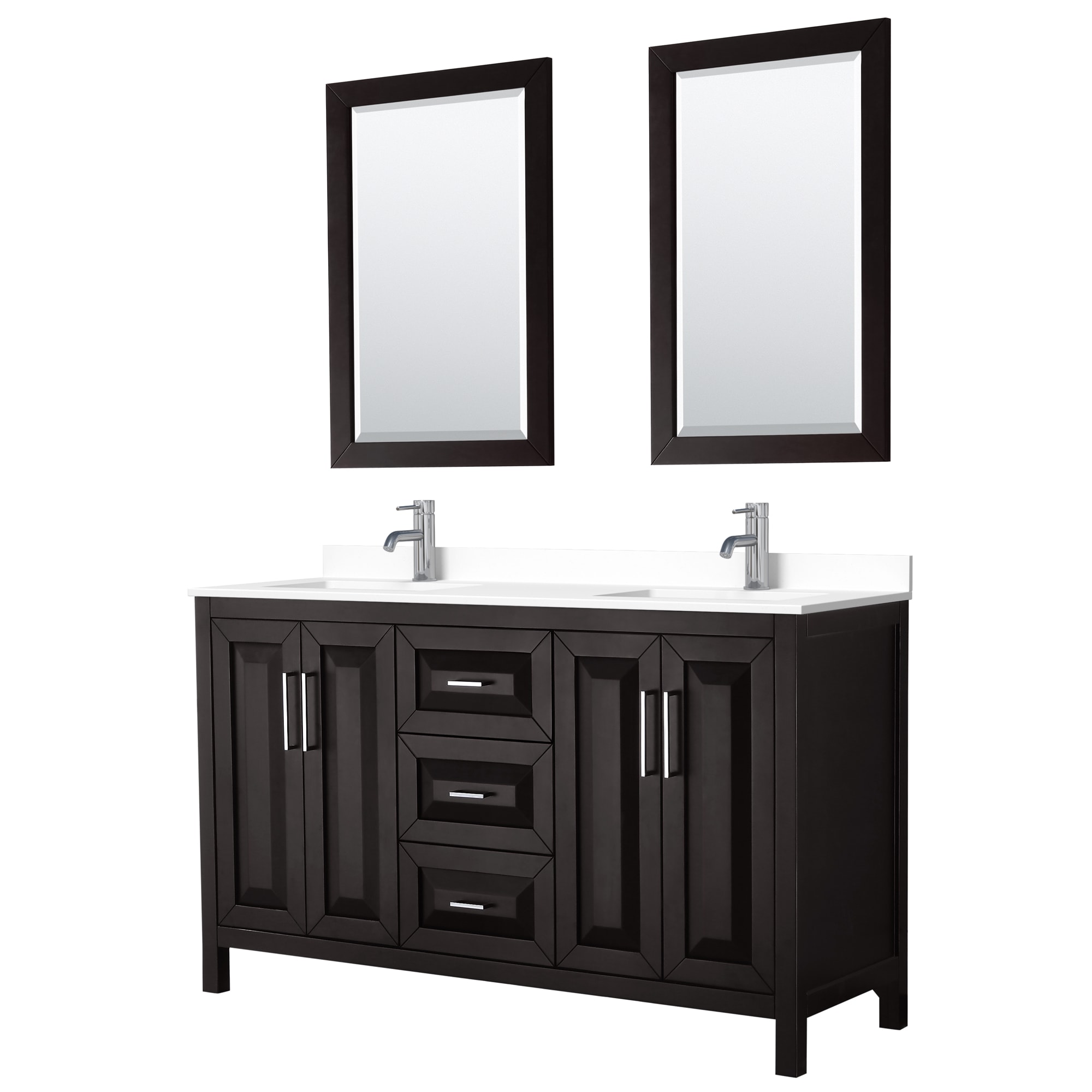 Wyndham Collection WCV252560DDEWCUNSM24 Daria 60-in Dark Espresso with Polished Chrome Trim Undermount Double sink Bathroom Vanity with White Cultured Marble Cultured marble Top (Mirror Included)