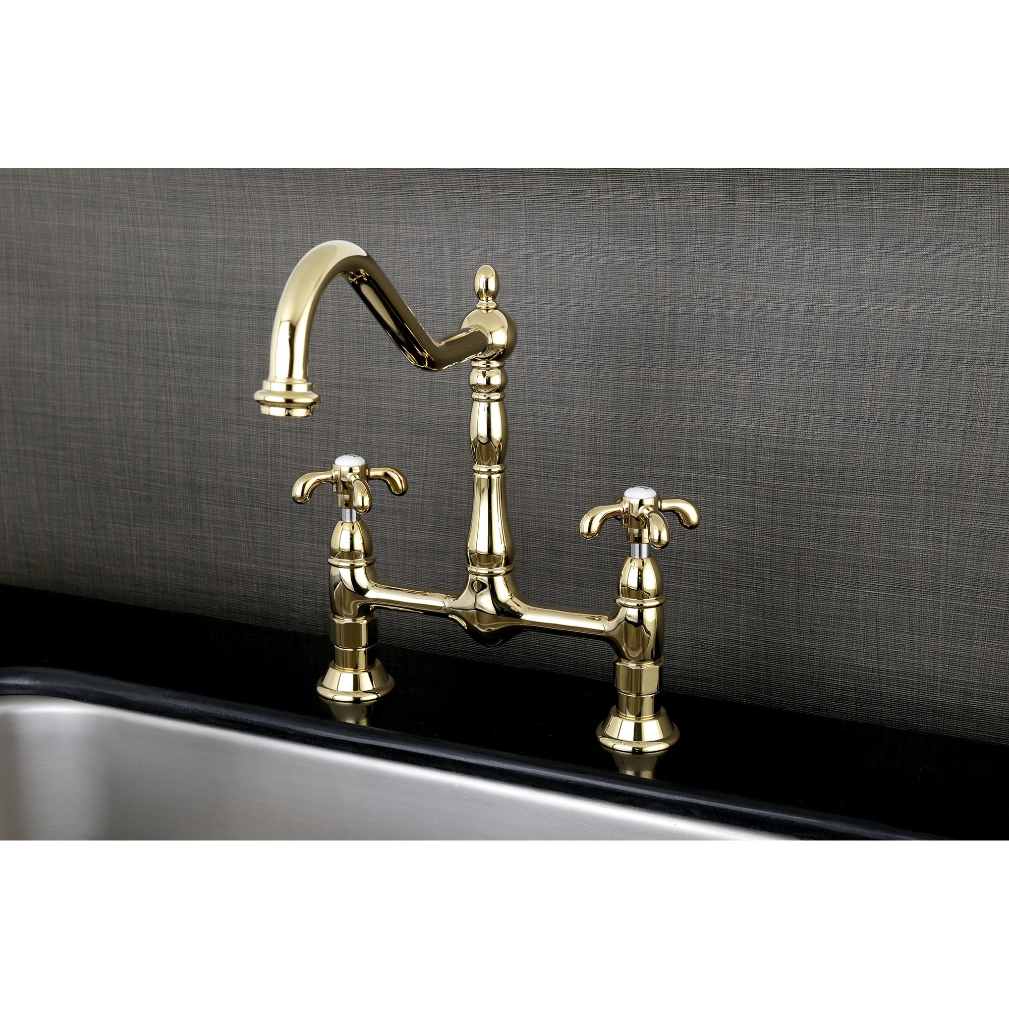 Elements of Design ES1172TX French Country Polished brass Double Handle Deck-mount Bridge Kitchen Faucet