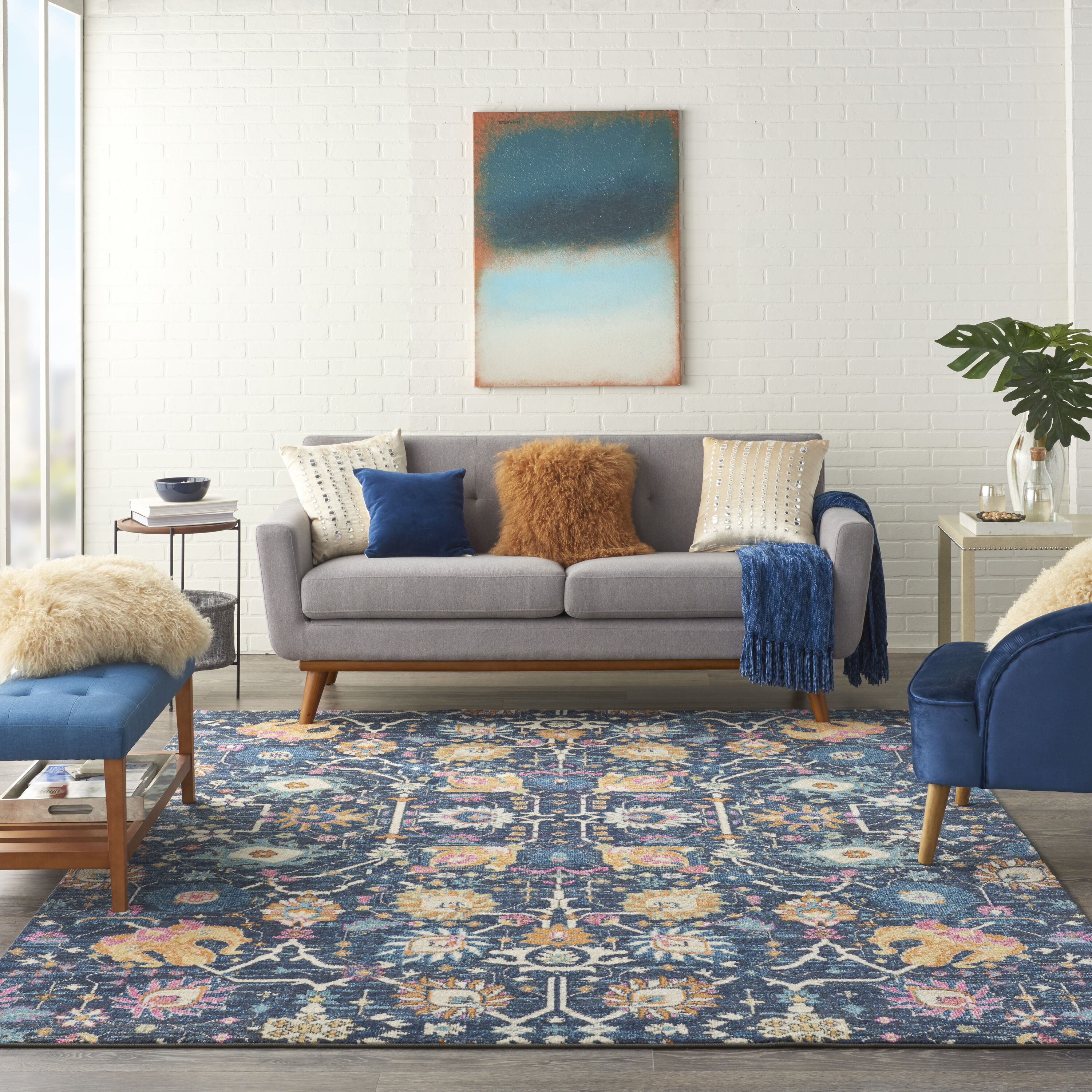 Nourison 99446477422 Passion 8 x 10 (ft) Loomed Polypropylene Navy Rectangular Indoor Abstract Area rug
