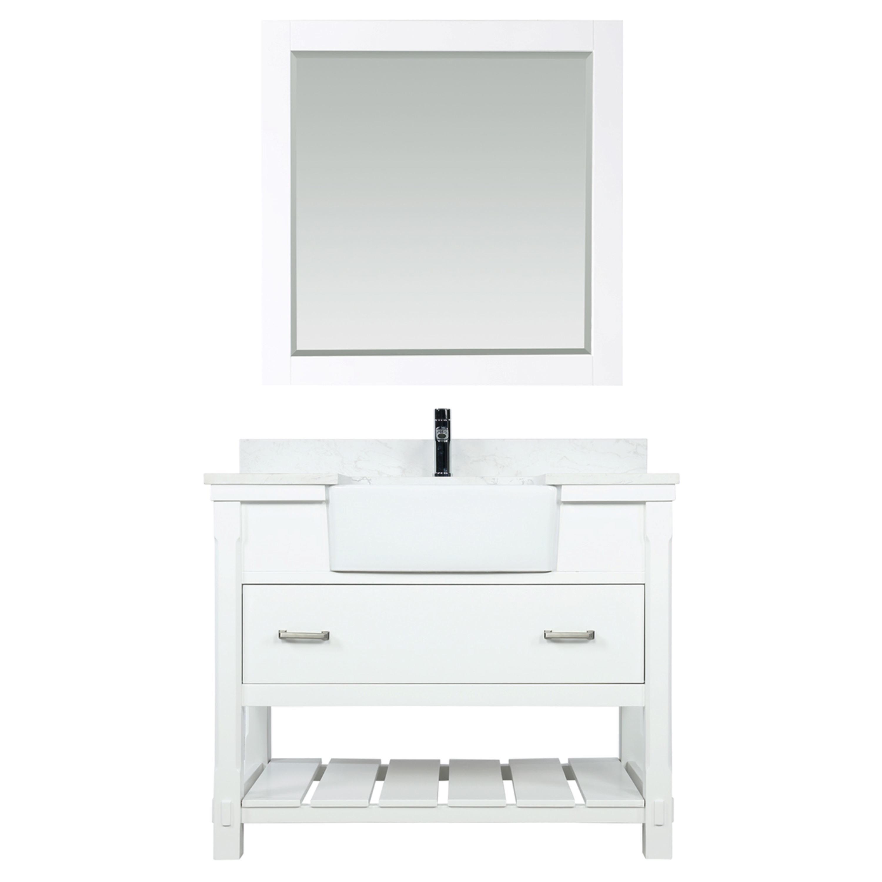 Altair 537042-WH-AW Georgia 42-in White Farmhouse Single sink Bathroom Vanity with Aosta White Engineered marble Top (Mirror Included)