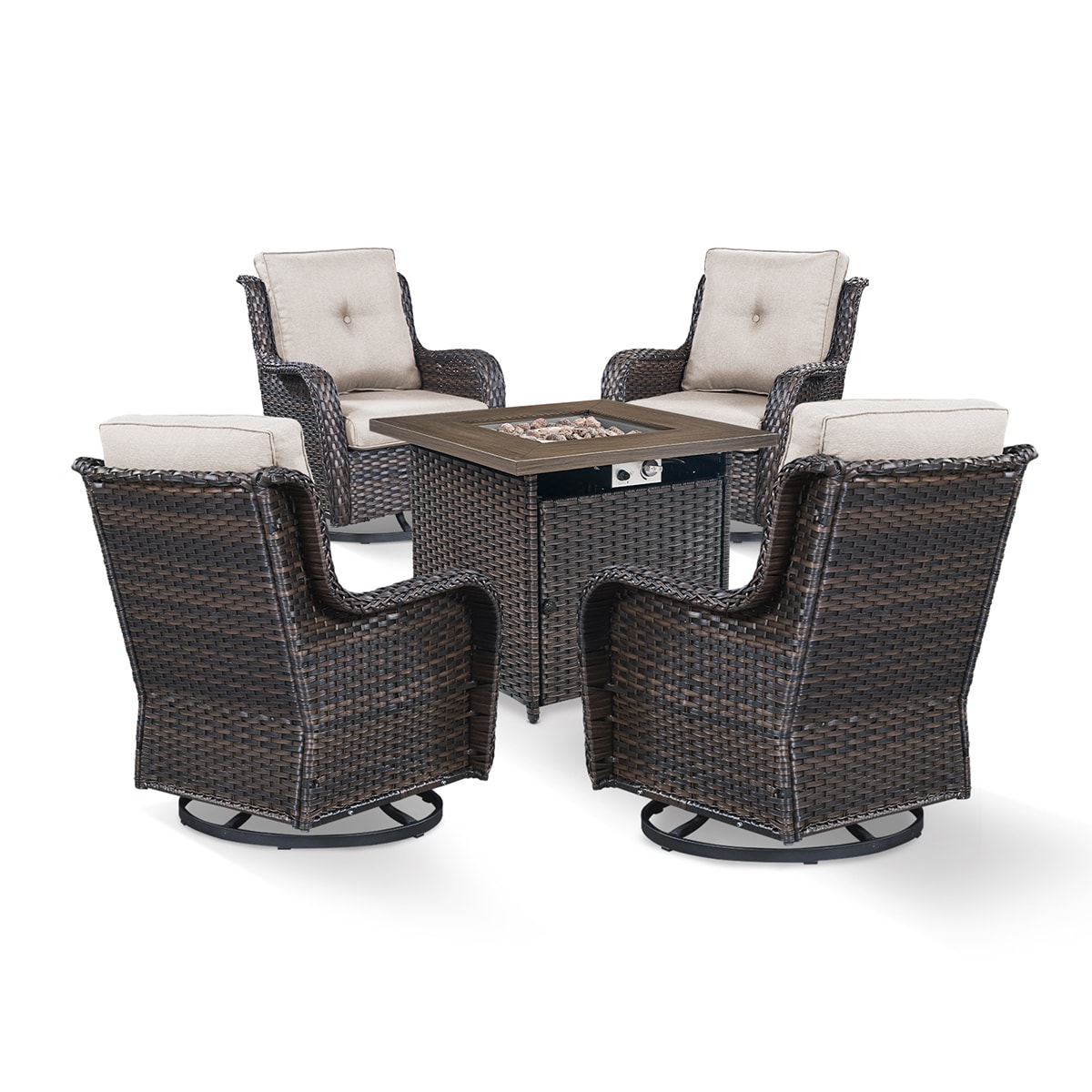 Rilyson FS098023X2-2 CAROLINA 5 -Piece Woven Patio Conversation Set with Off-white Cushions