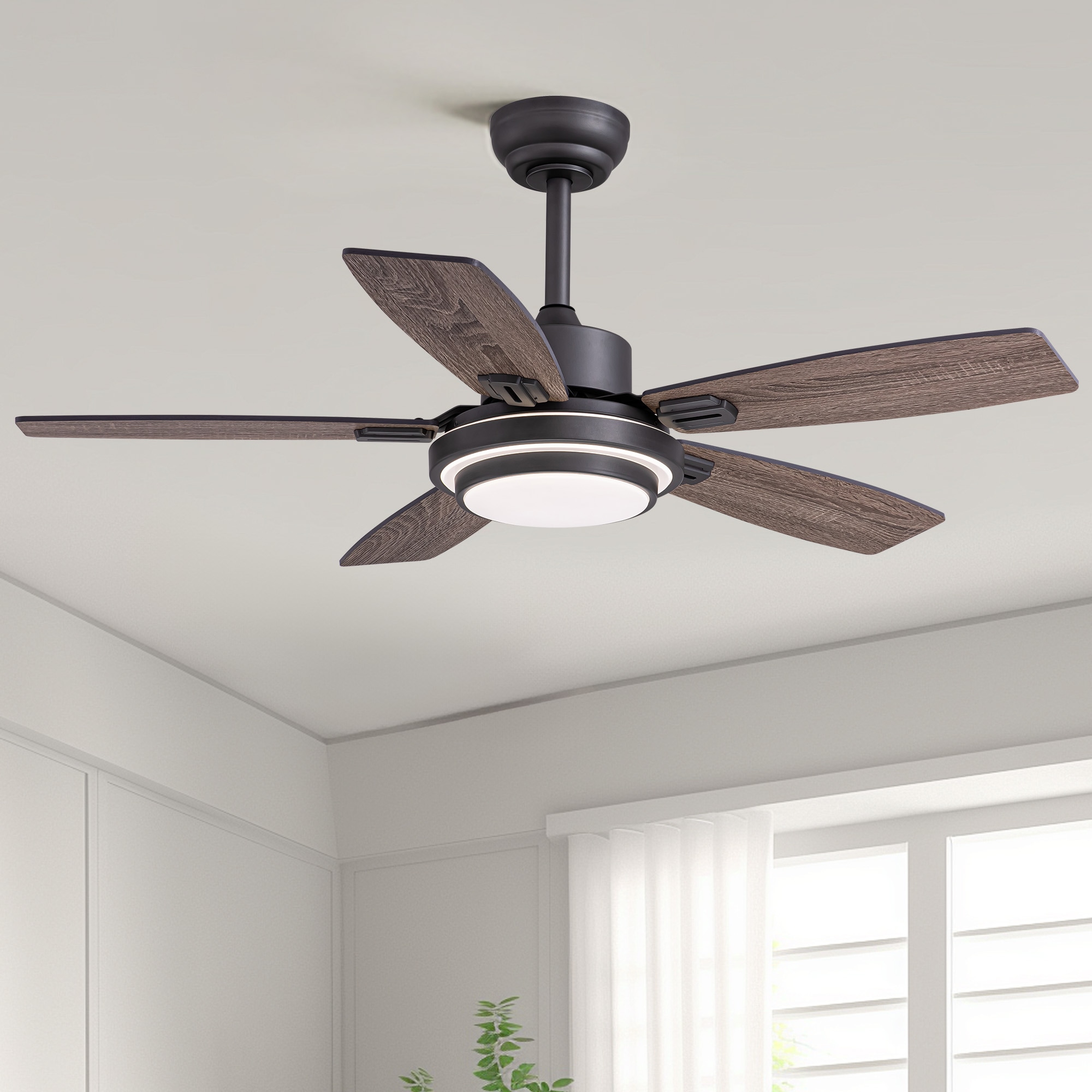 SILJOY LL-8838D-42-04 42-in Gray Ceiling Fan with Gray and Oak Color Blades Ceiling Fan With Light - Remote Included