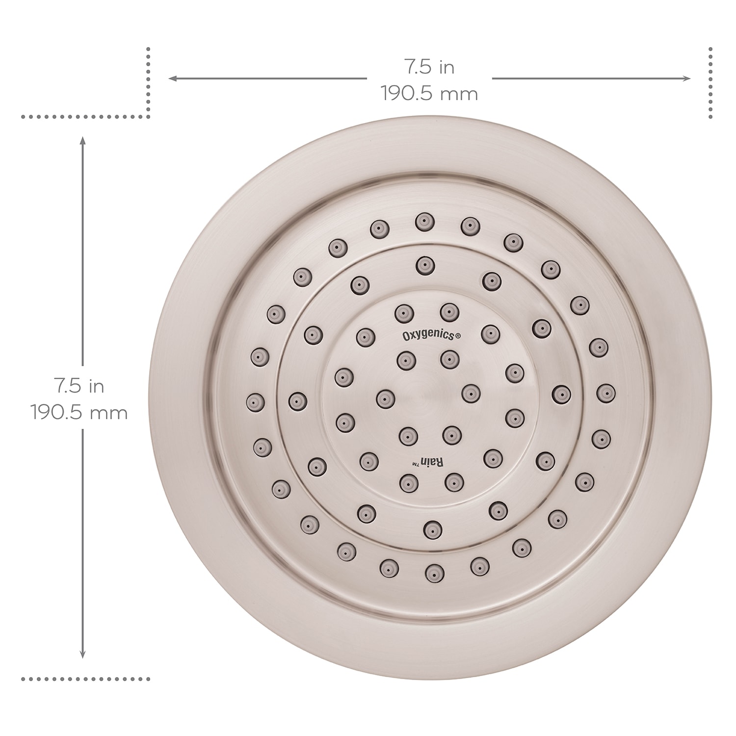 Oxygenics Brushed Nickel 7.5 Round Fixed Rain 1.8 GPM 45568 at Lowes.com