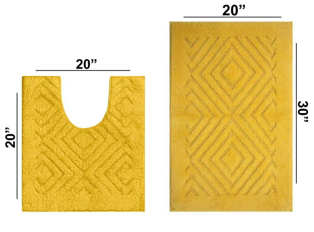 Yellow Diamond Pattern Cotton Bath Rug Set with Non-Slip Backing