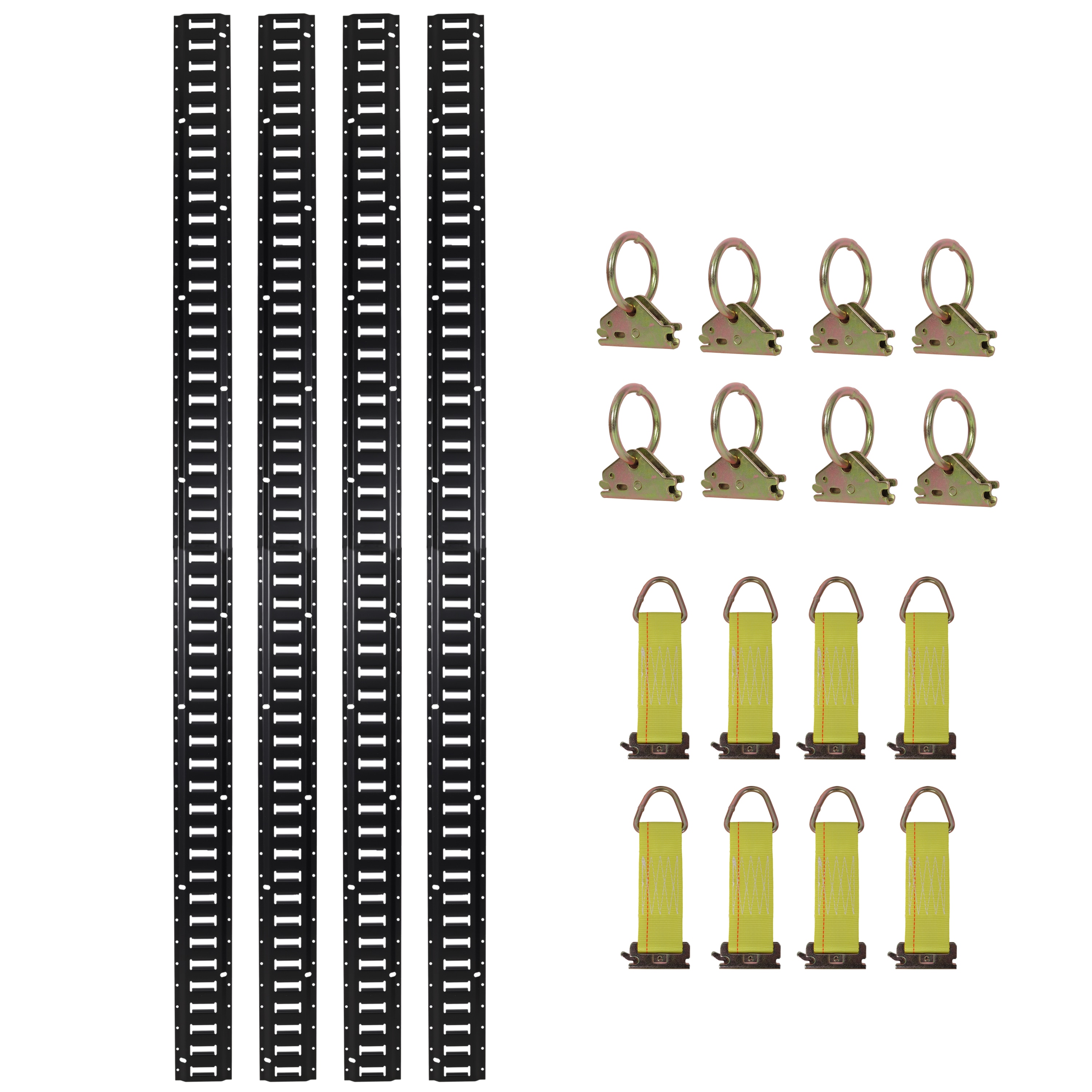 Tatayosi JL262569 8ft E Track Tie-Down Rail Kit Indoor E Track 8 Inches (4 Pack) for Garages/Vans/Trailers/Motorcycle Tie Downs ATV Mountings 8 x Steel O-Ring Anchors and 8 x Rope Tie Offs Heavy Loads UP To 2000lbs