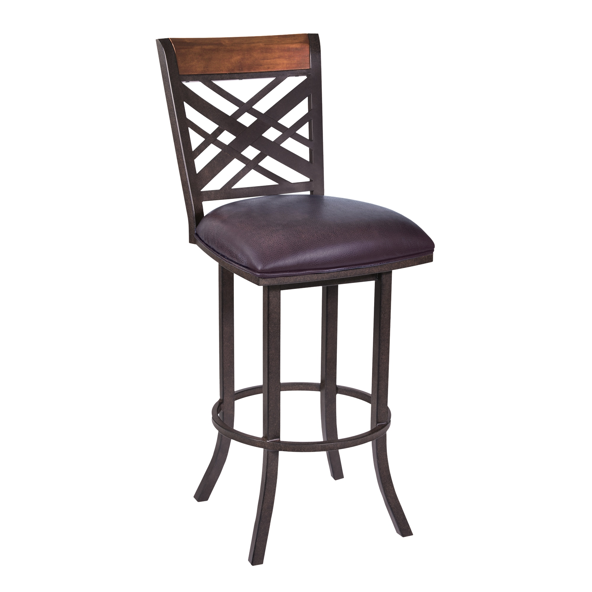 Tahiti Brown Faux Leather Swivel Metal Bar Stool with Arms