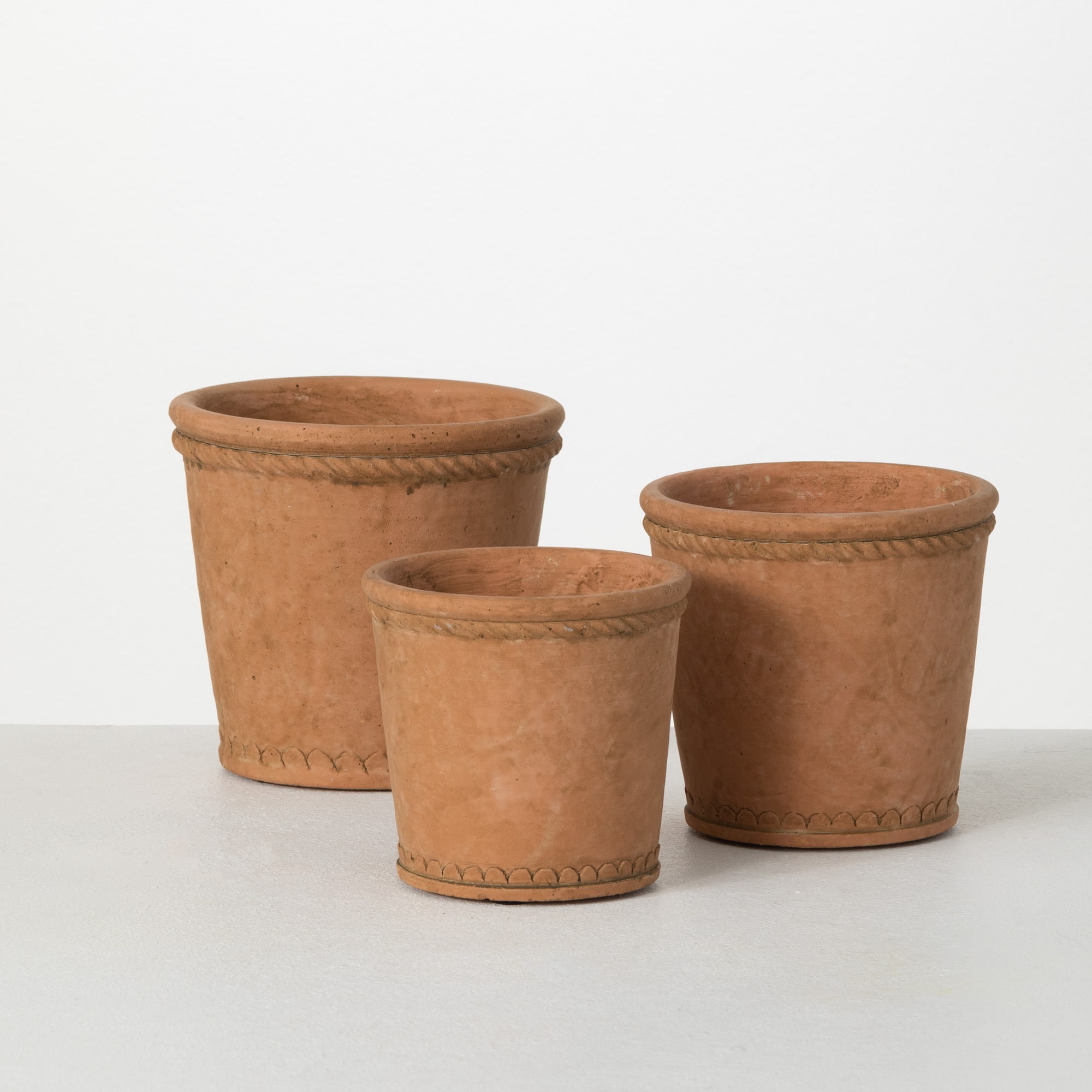 Sullivans CMT1214 3 -Pack Round 5.0-in W x 5.25-in H x 5-in D Brown Cement Indoor/Outdoor Planter