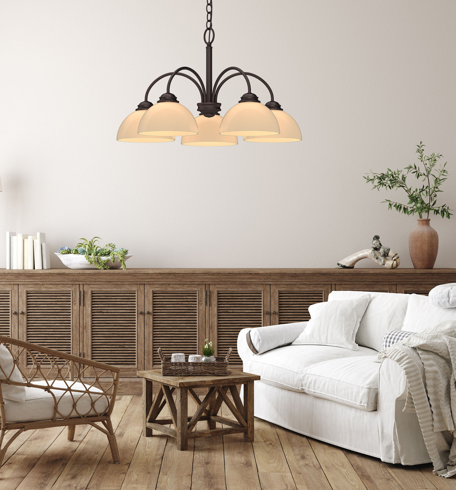 Bernice Antique Bronze 5-Light Shaded Chandelier