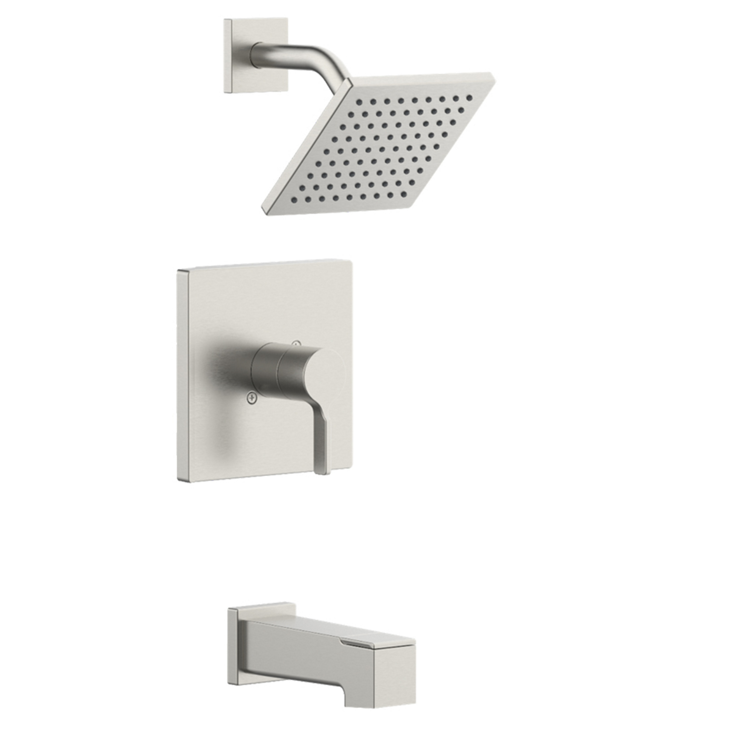 Origin 21 F12A0010SP Veda Brushed Nickel 1-handle Single function 6-in Square Bathtub and shower Faucet with Valve