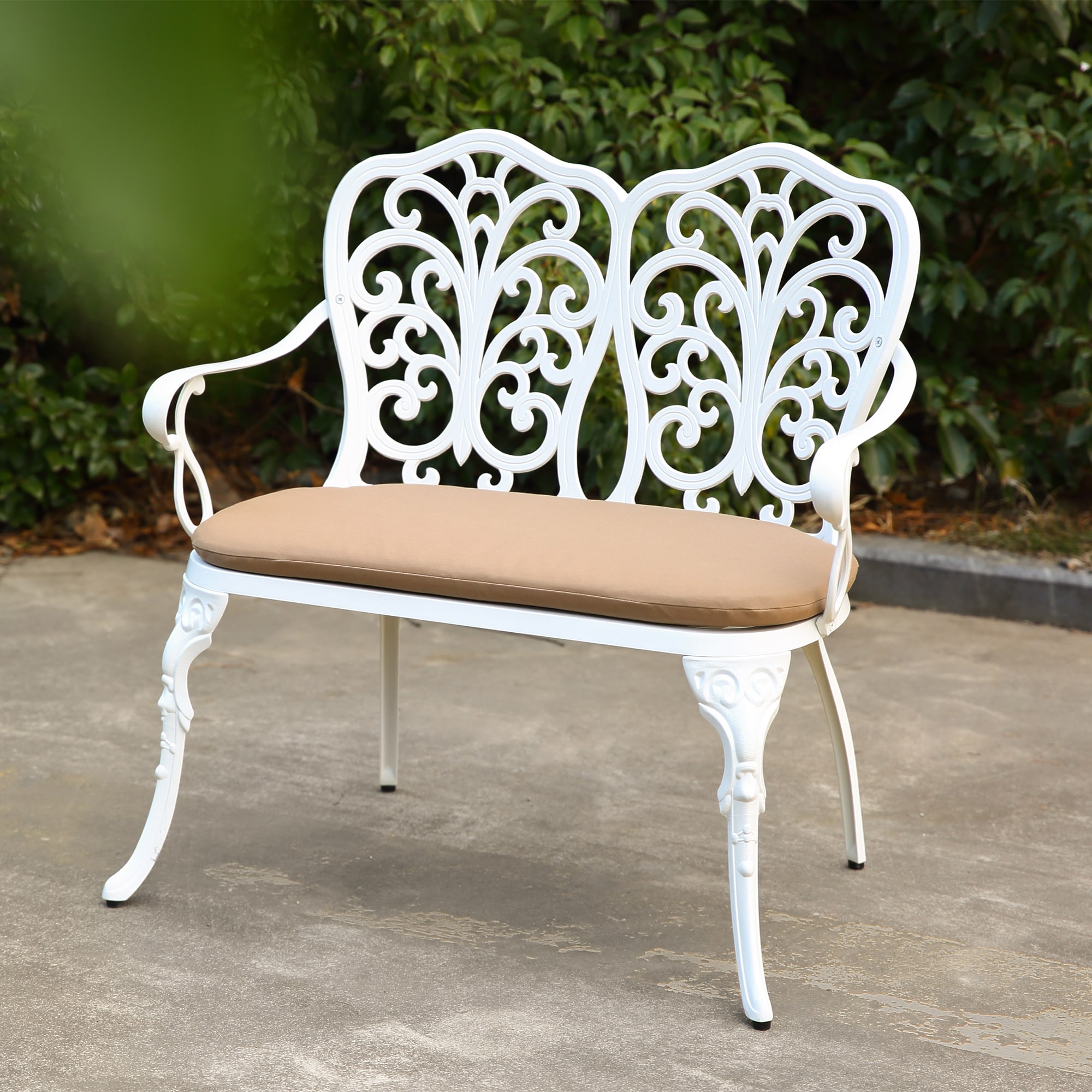 Mondawe MD-KT79033 White Aluminum Frame Stationary Beach Chair with Brown Slat Seat