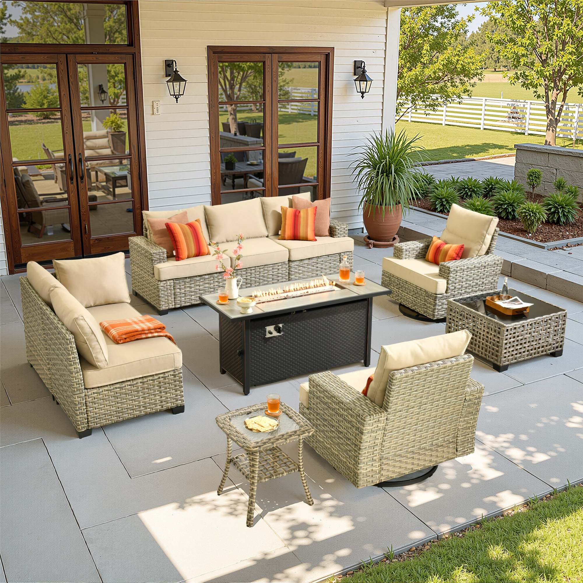 ALTRIGUS 6LCFP8503YZTBS610AL 10 -Piece Wicker Patio Sofa Conversation Set with Beige Cushions
