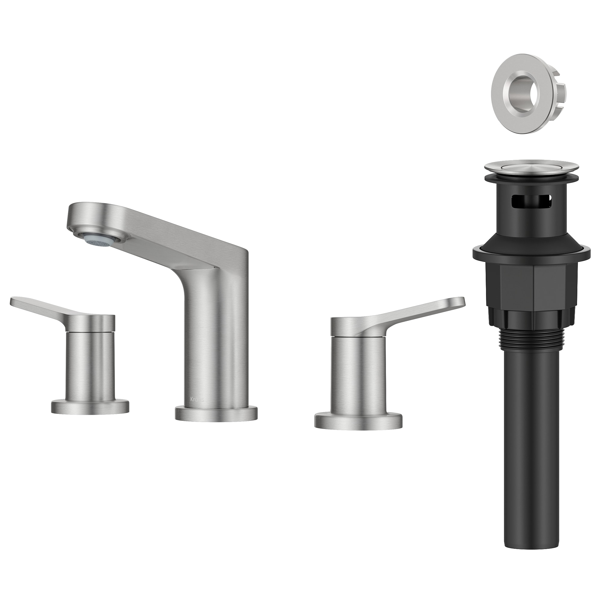 Kraus FUS-14103SFBN Indy Spot Free Brushed Nickel Widespread 2-handle WaterSense Low-arc Commercial/Residential Handle Bathroom Sink Faucet with Drain